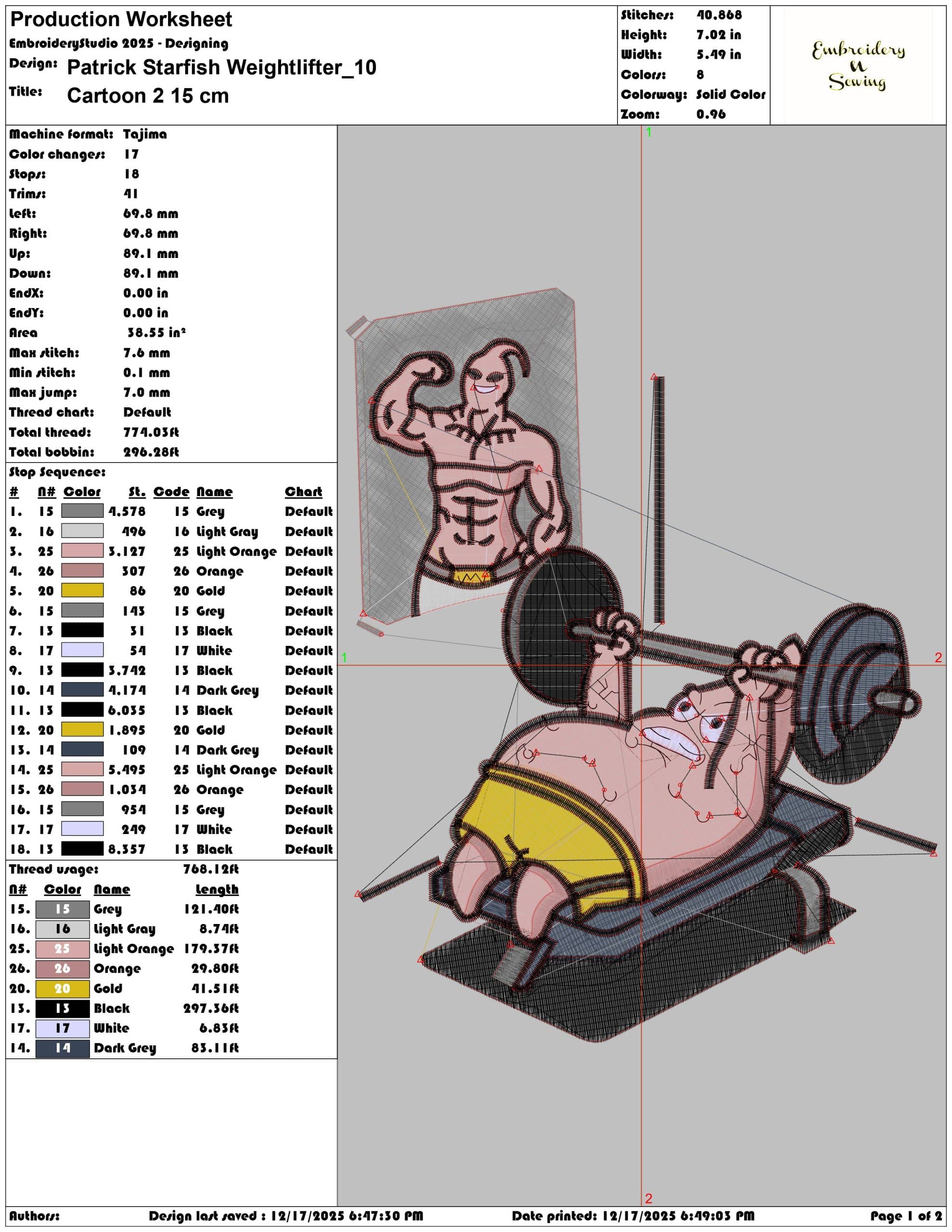 Patrick Starfish Weightlifter- Elegant embroidery design file - instant download — view 3