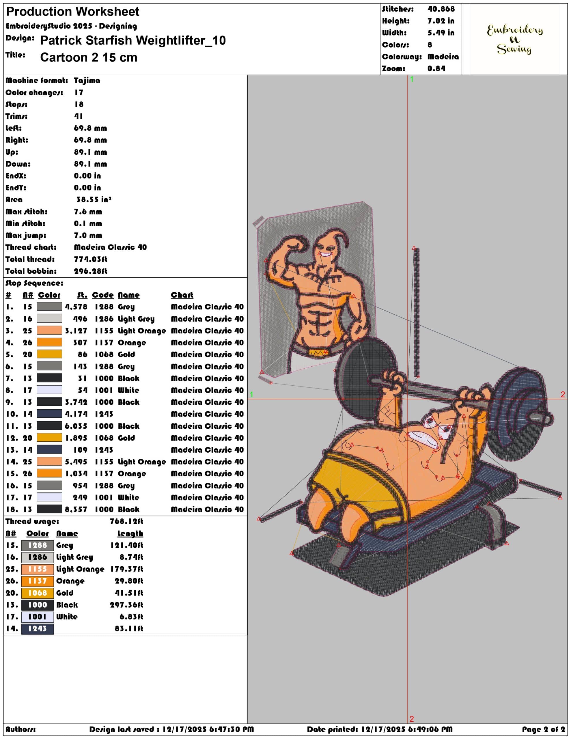 Patrick Starfish Weightlifter- Elegant embroidery design file - instant download — view 4