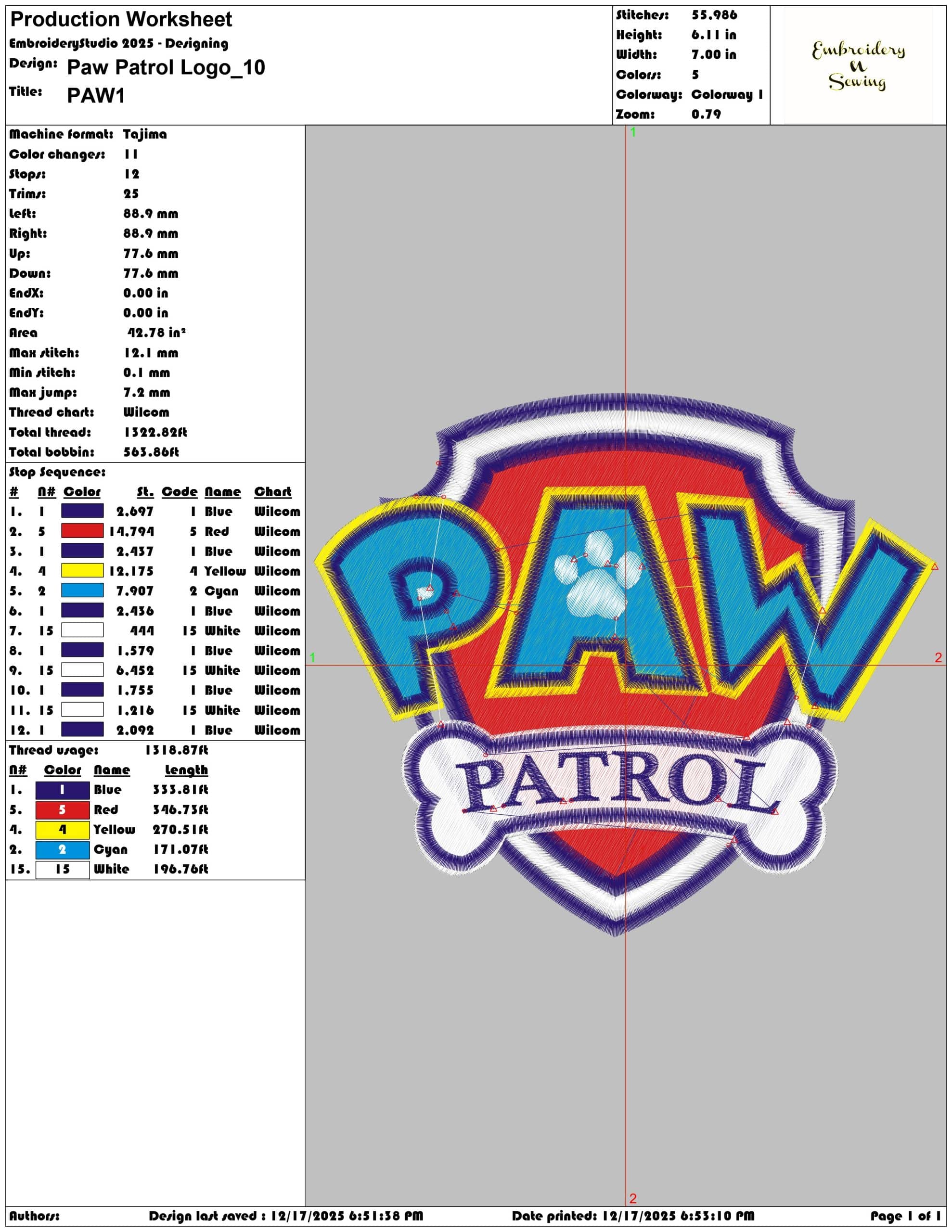 Paw Patrol Logo- Elegant embroidery design file - instant download — view 3