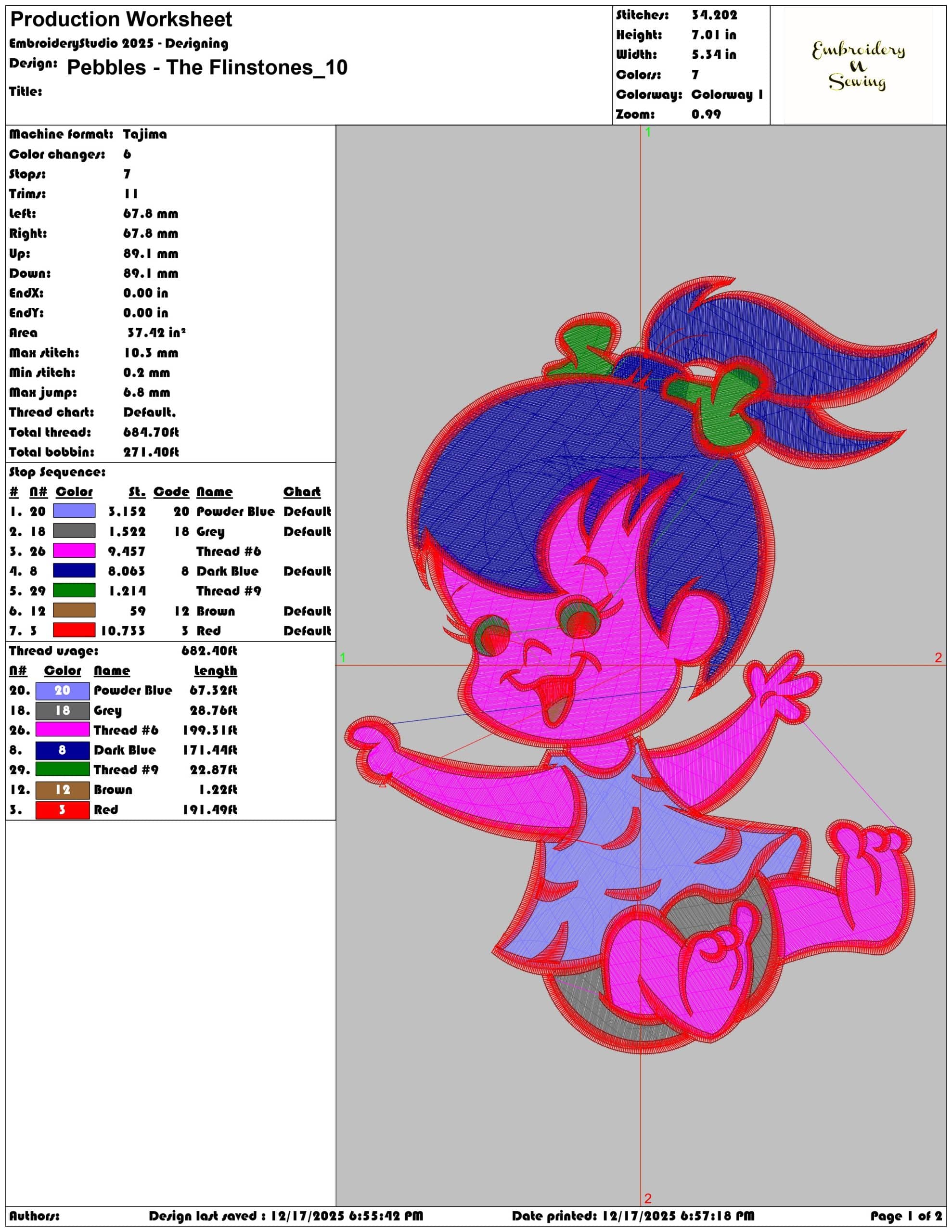 Pebbles The Flinstones- Elegant embroidery design file - instant download — view 3