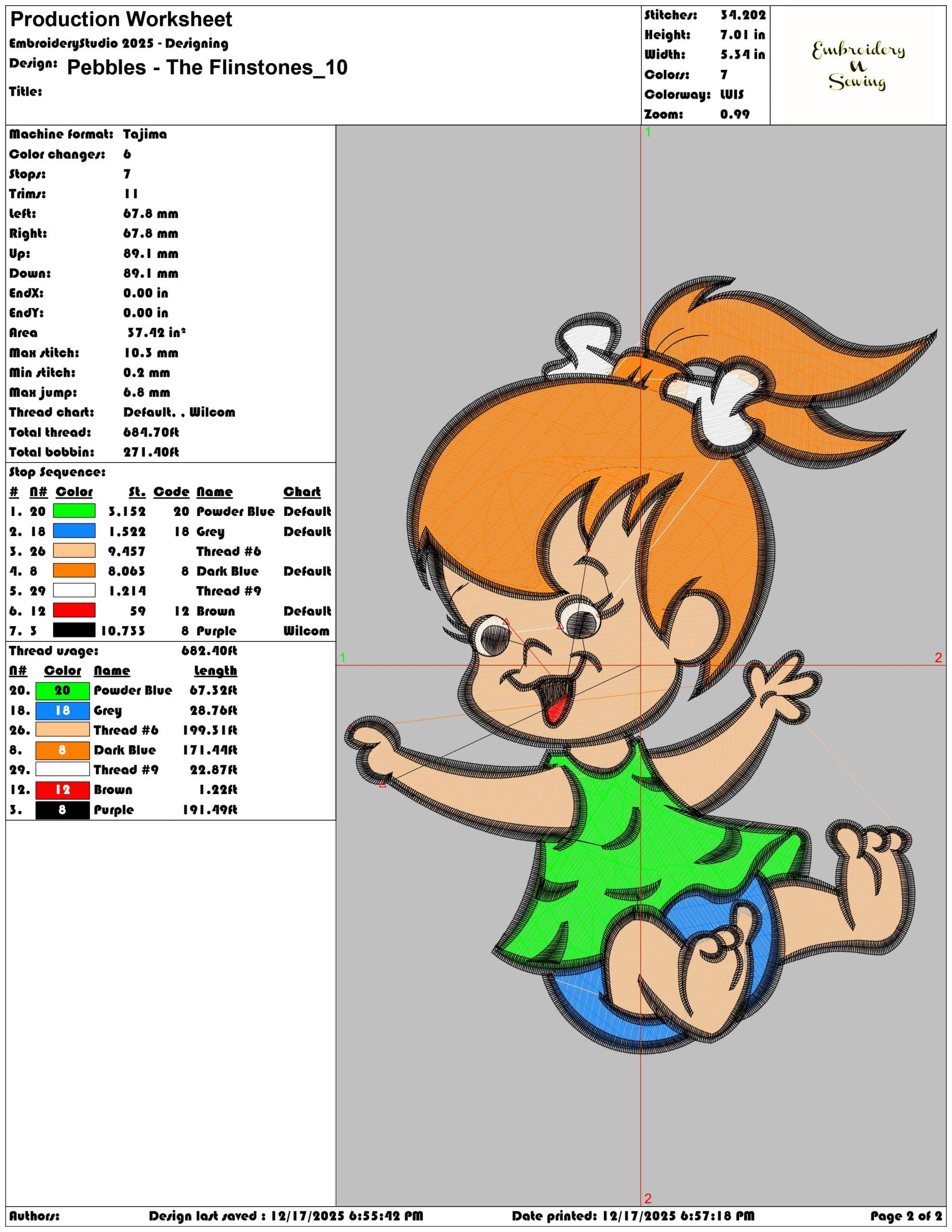 Pebbles The Flinstones- Elegant embroidery design file - instant download — view 4