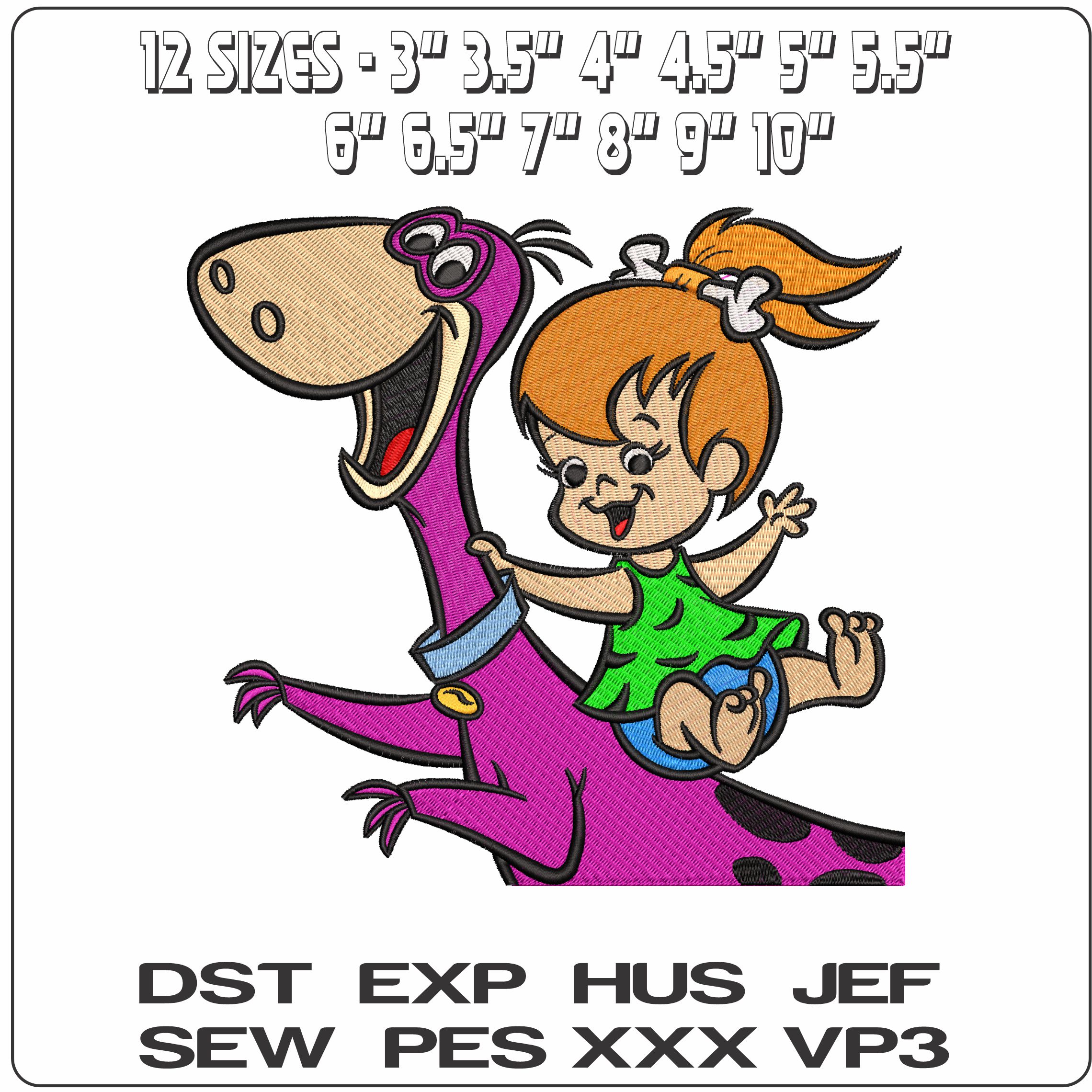 Pebbles and Dino The Flinstones- Elegant embroidery design file - instant download — view 2