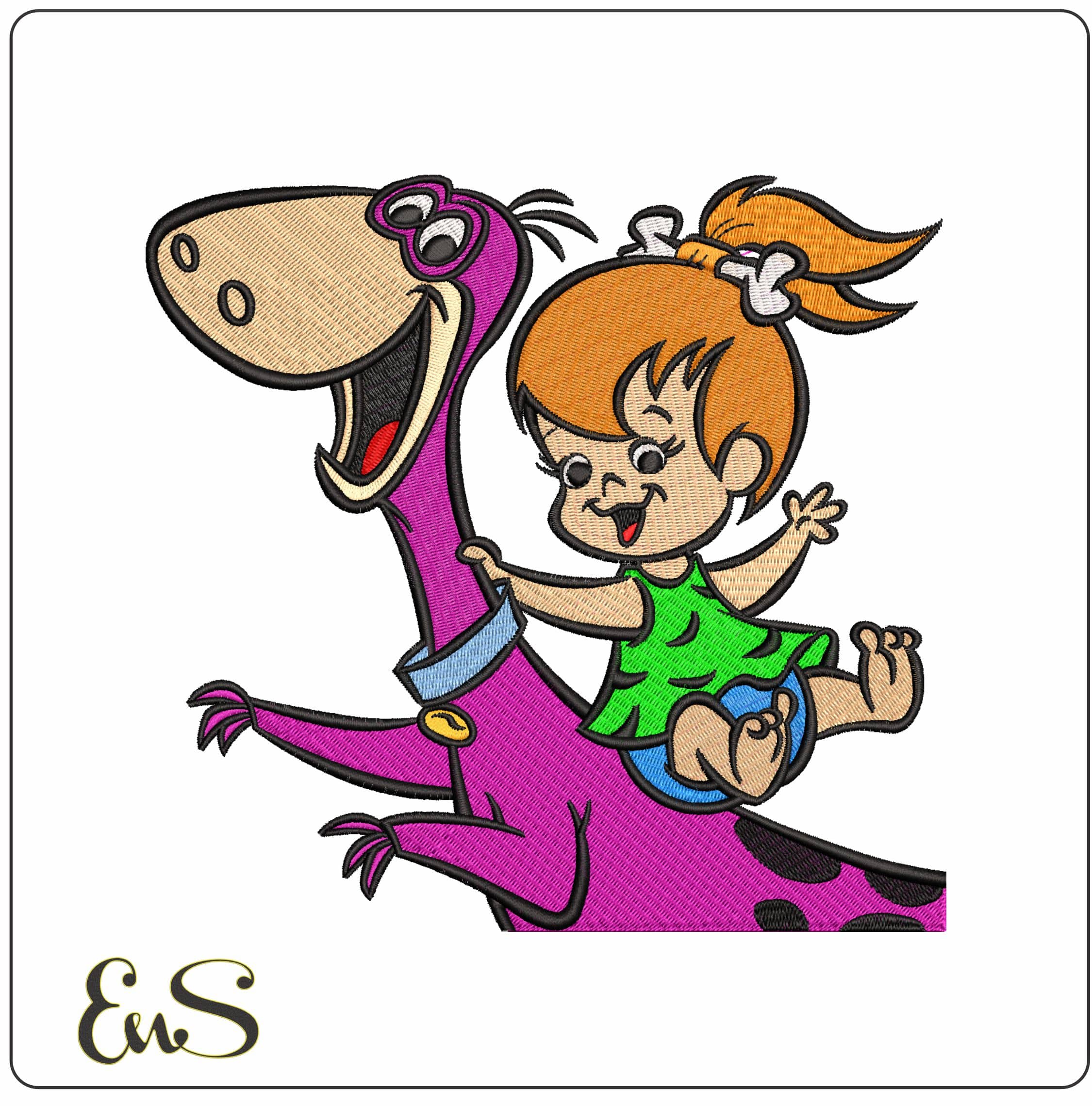 Pebbles and Dino The Flinstones- Elegant embroidery design file - instant download