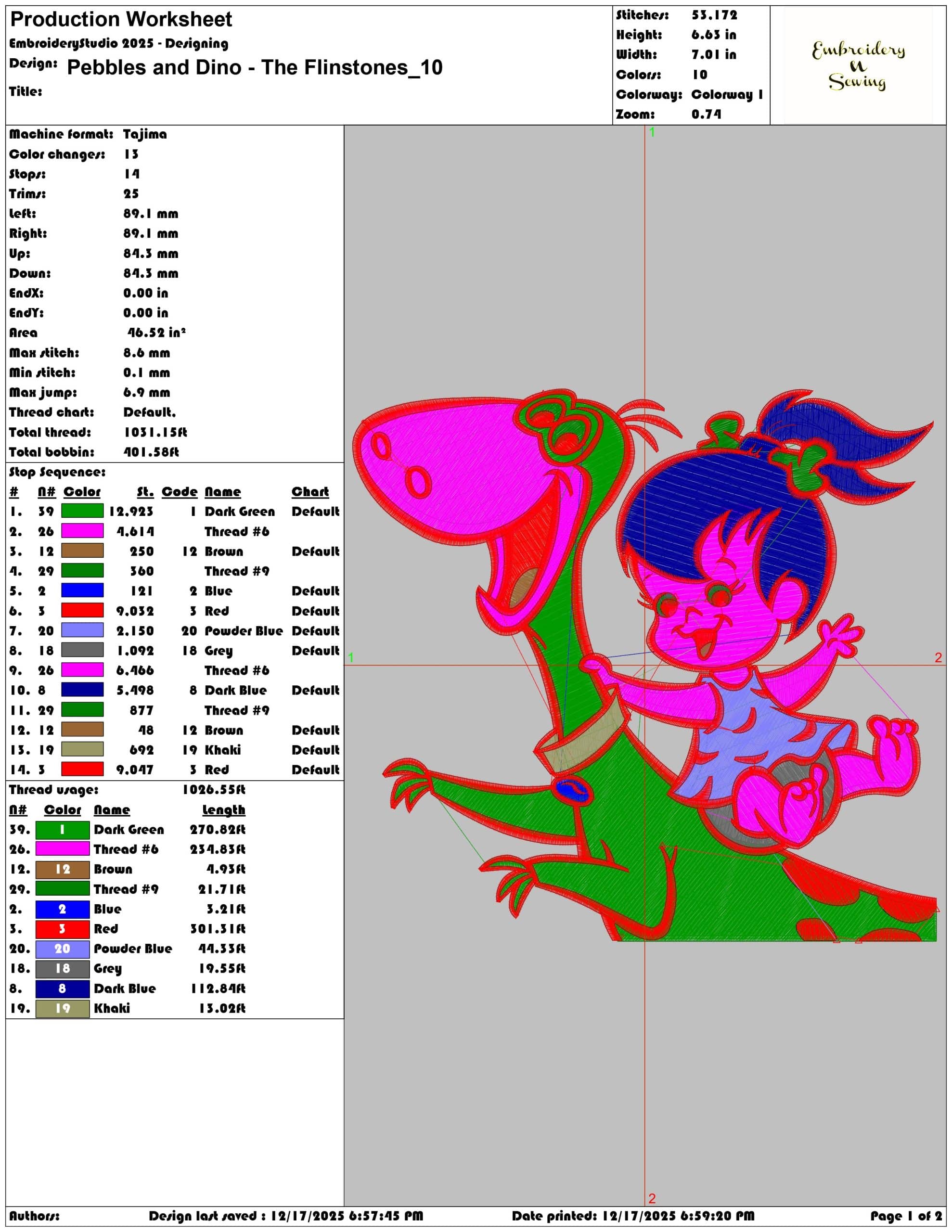 Pebbles and Dino The Flinstones- Elegant embroidery design file - instant download — view 3