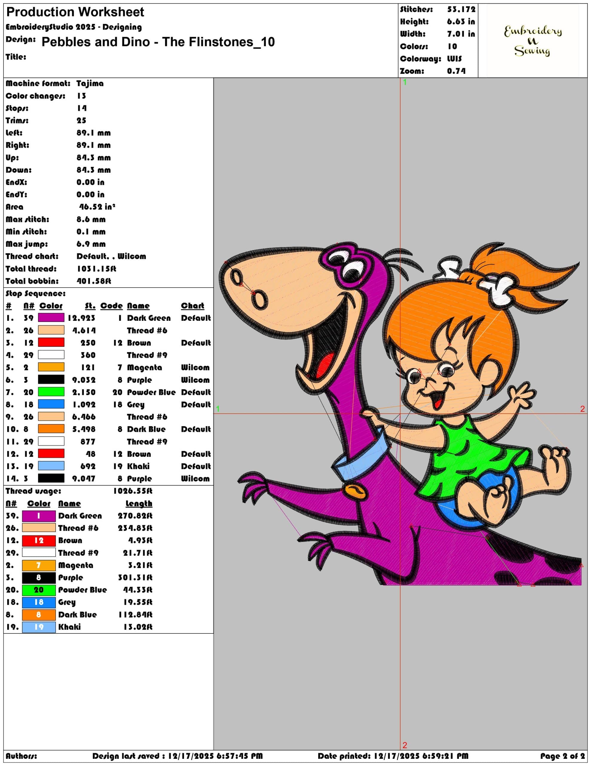 Pebbles and Dino The Flinstones- Elegant embroidery design file - instant download — view 4