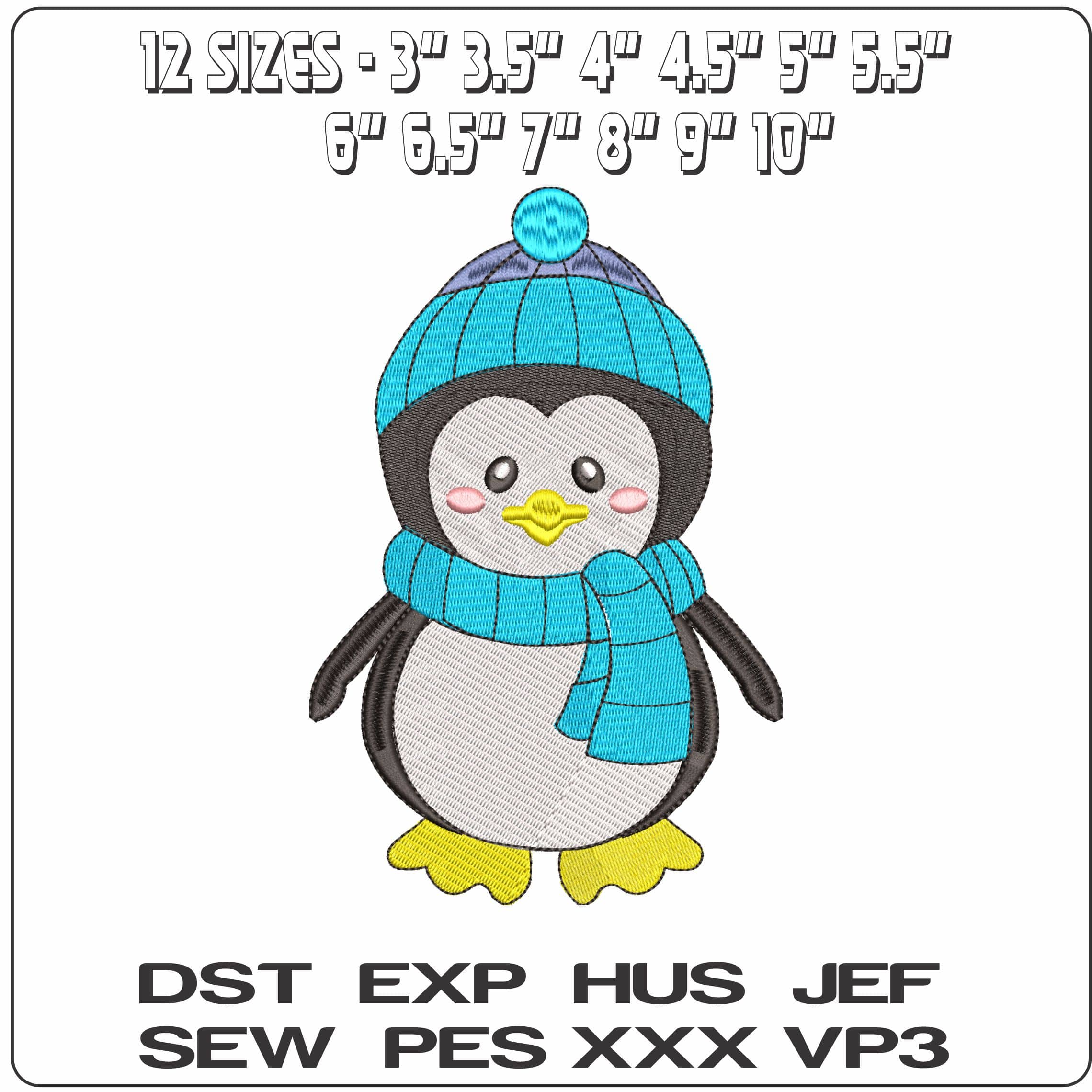 Pengu Penguin with hat and scarf- Elegant embroidery design file - instant download — view 2