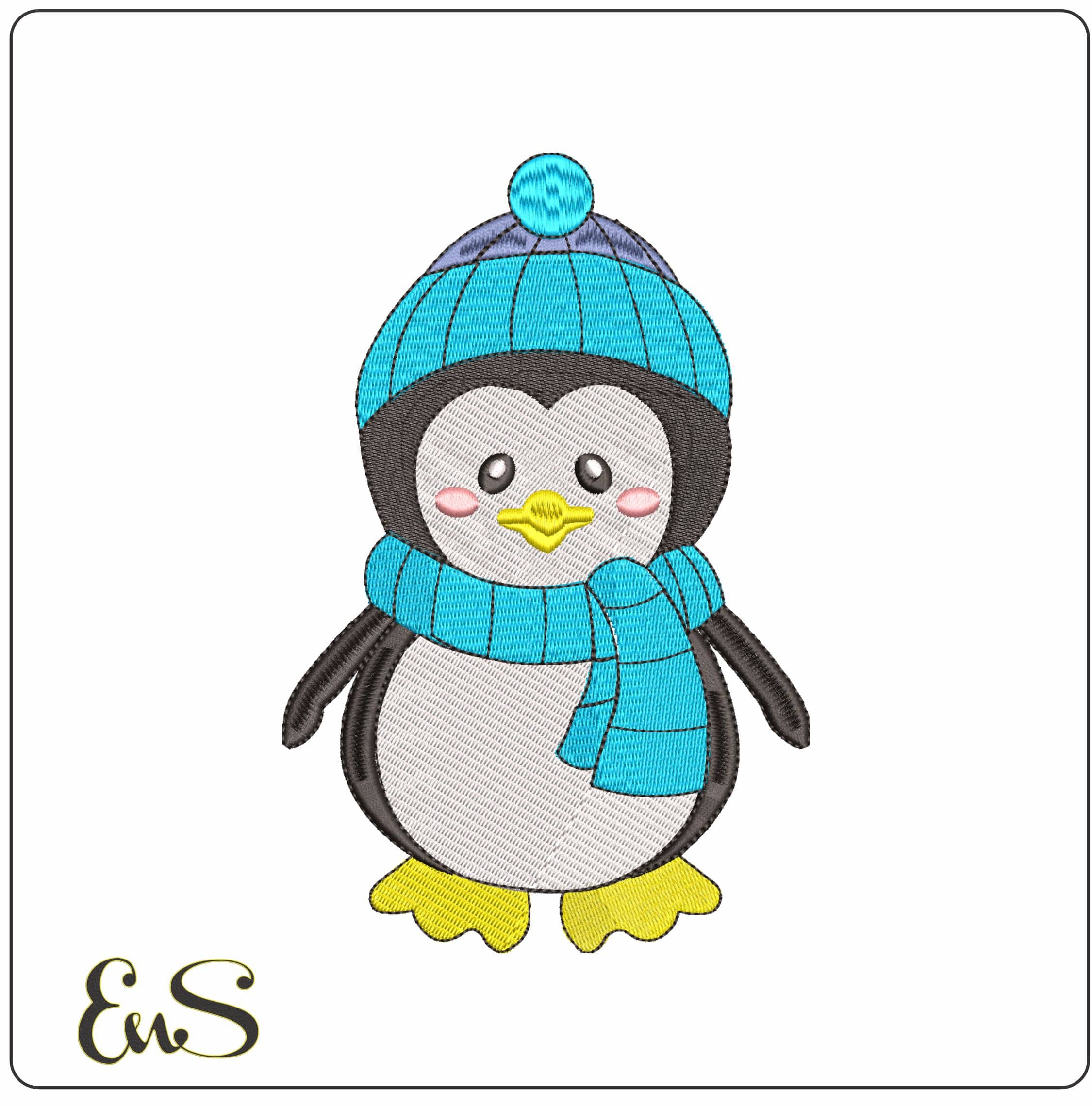 Pengu Penguin with hat and scarf- Elegant embroidery design file - instant download