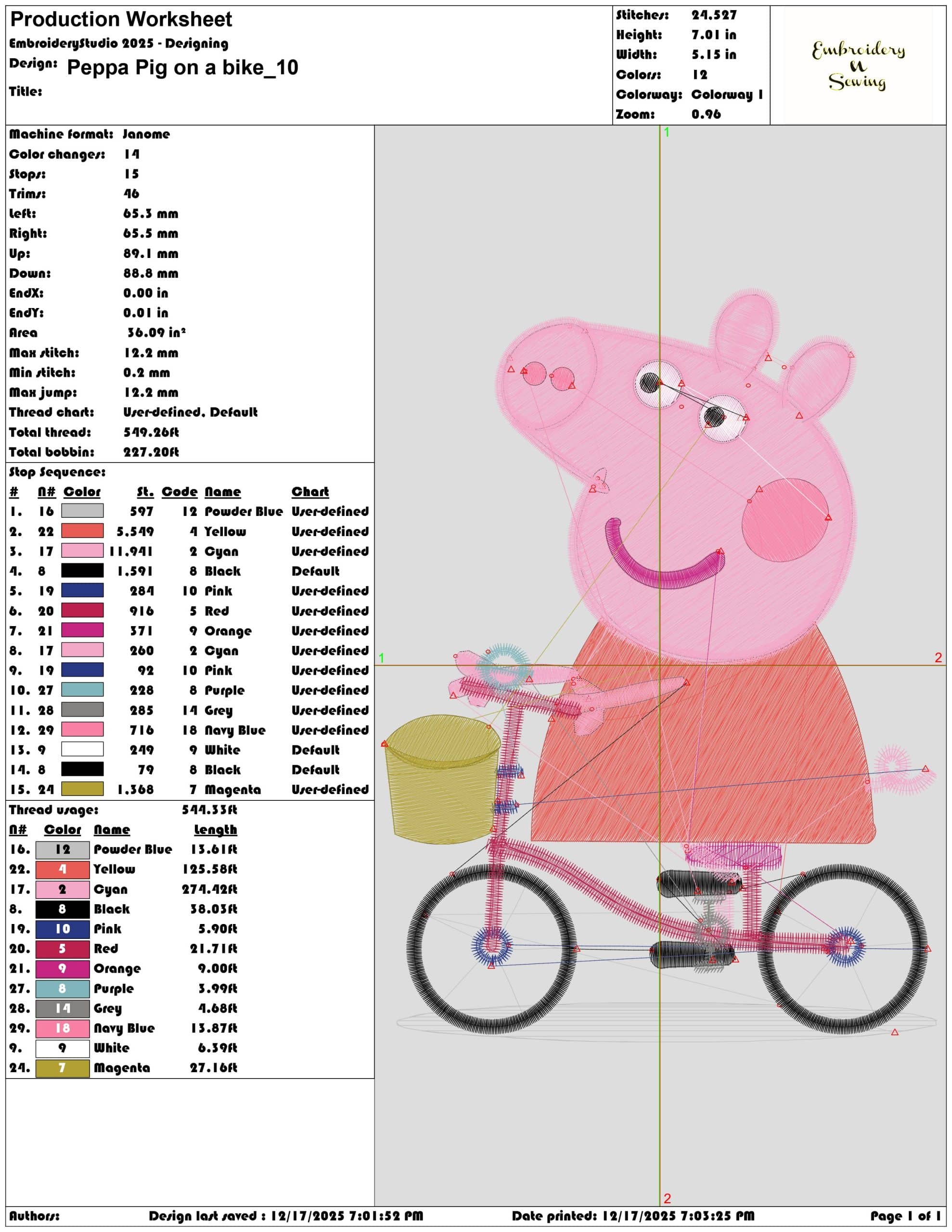 Peppa Pig on a bike- Elegant embroidery design file - instant download — view 3