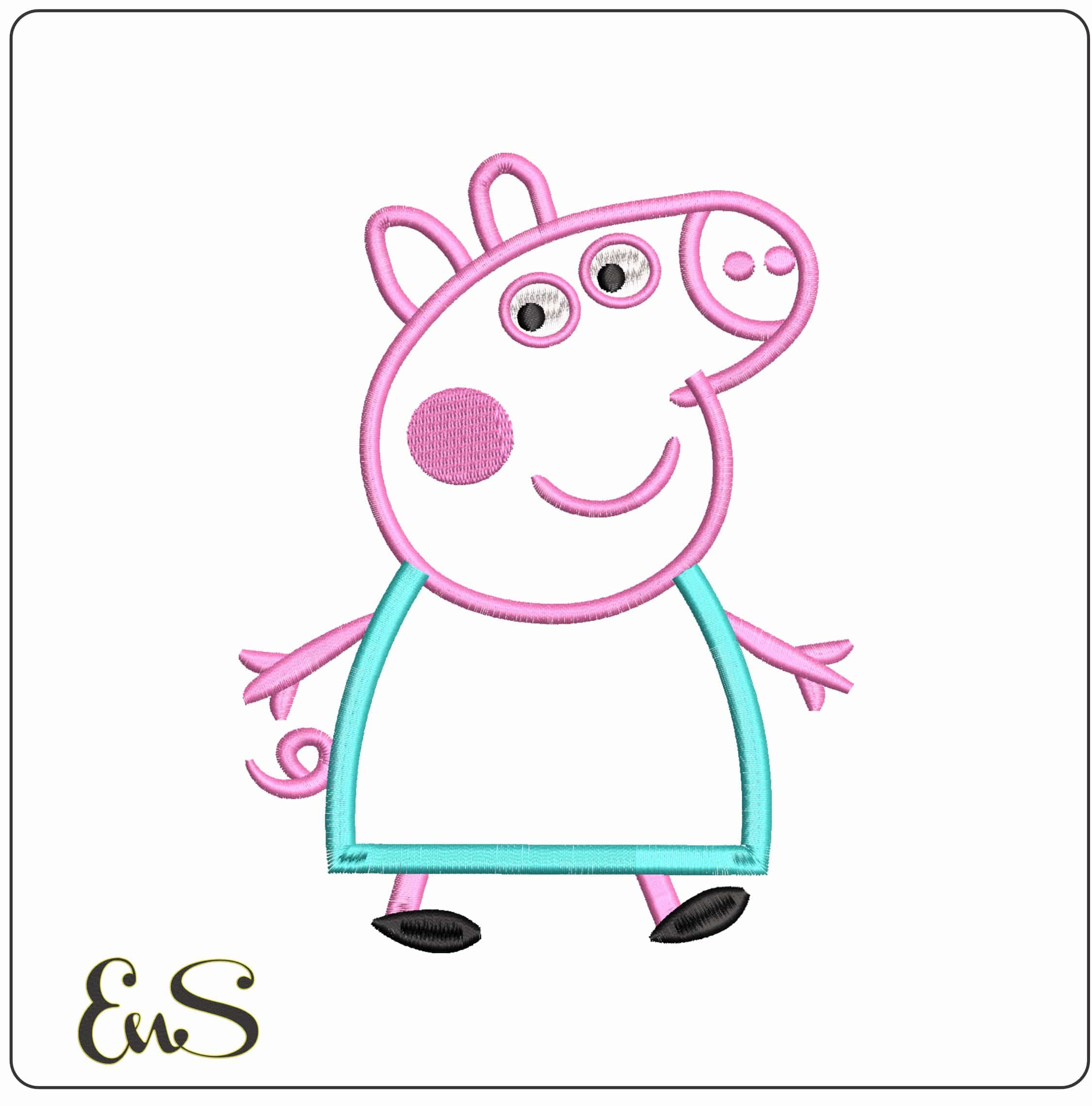 Peppa Pig Outline- Elegant embroidery design file - instant download