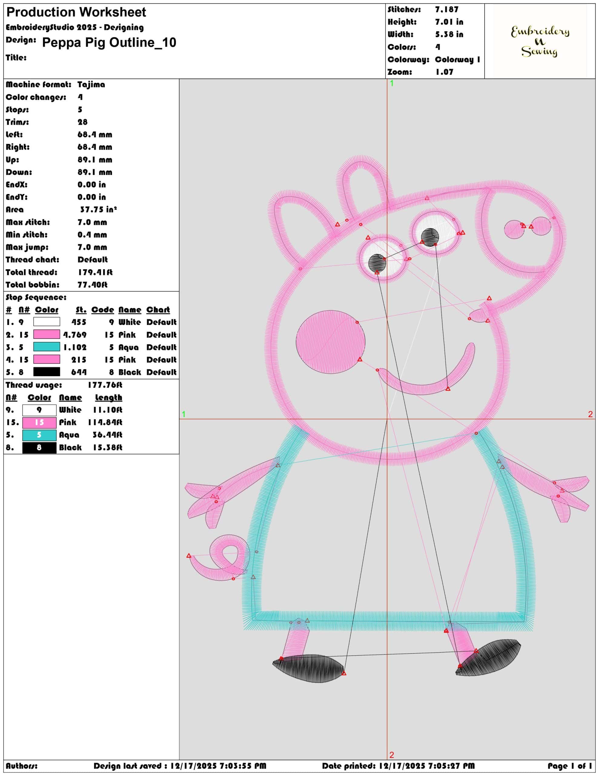Peppa Pig Outline- Elegant embroidery design file - instant download — view 3