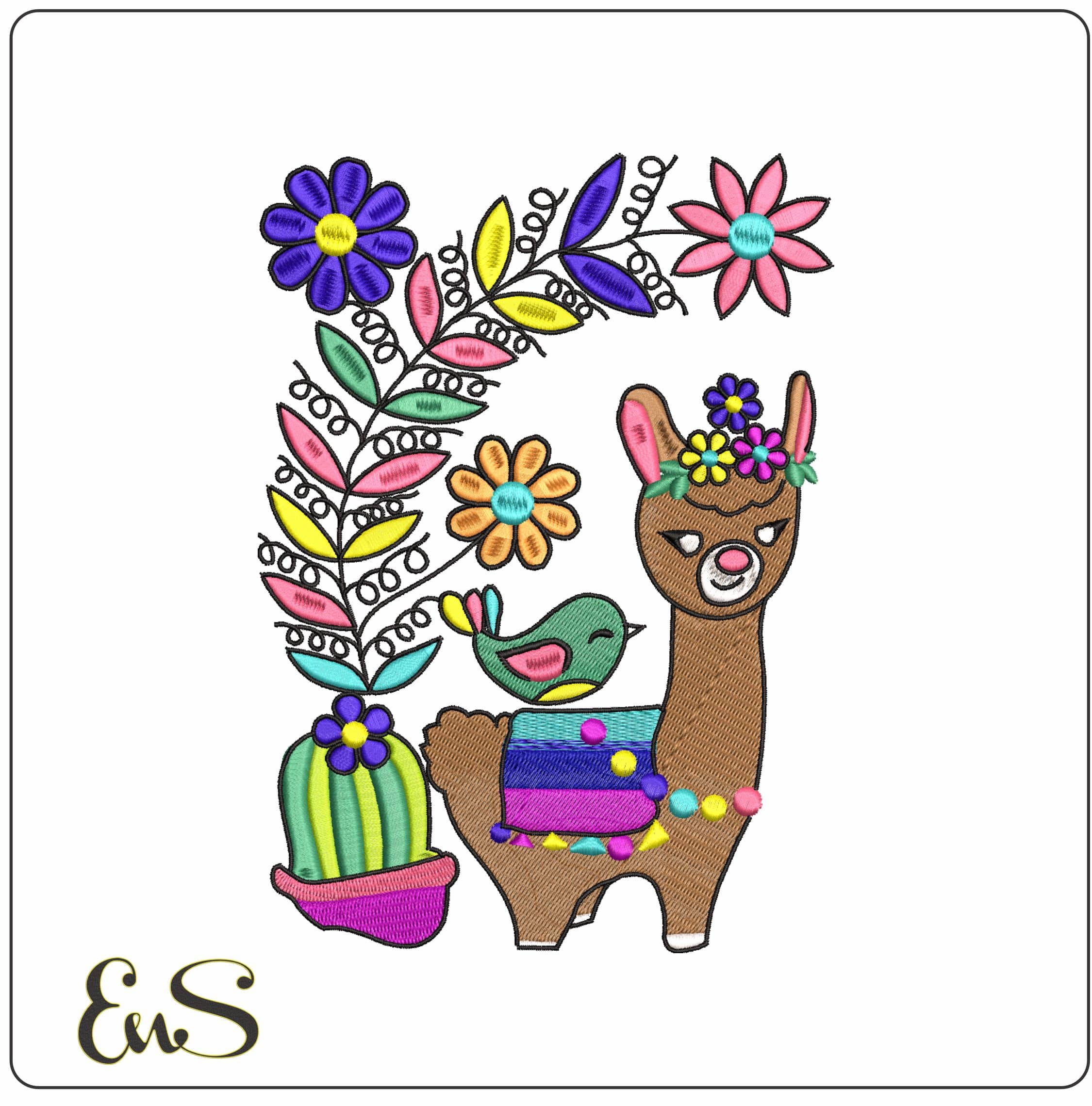 Peruvian Llama- Elegant embroidery design file - instant download