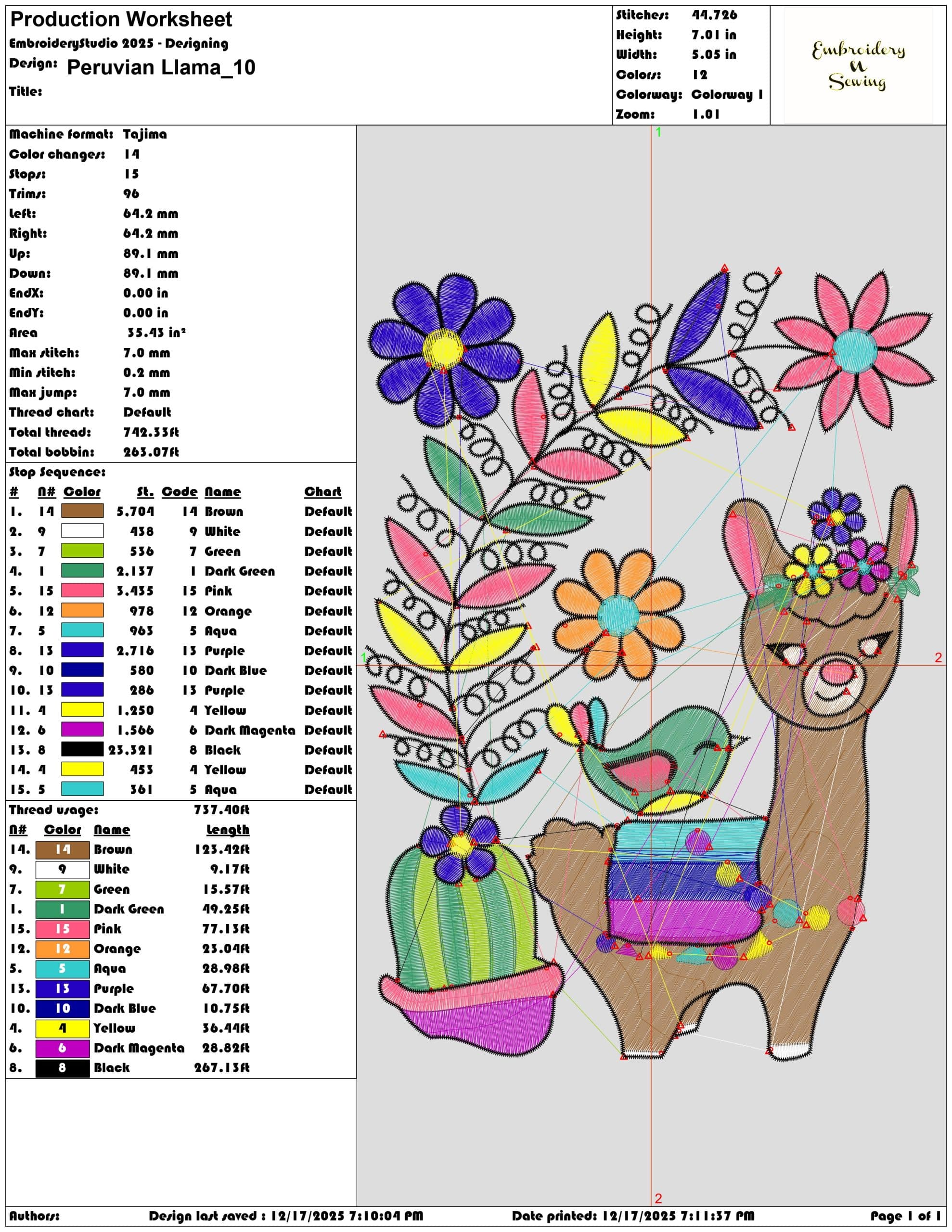 Peruvian Llama- Elegant embroidery design file - instant download — view 3