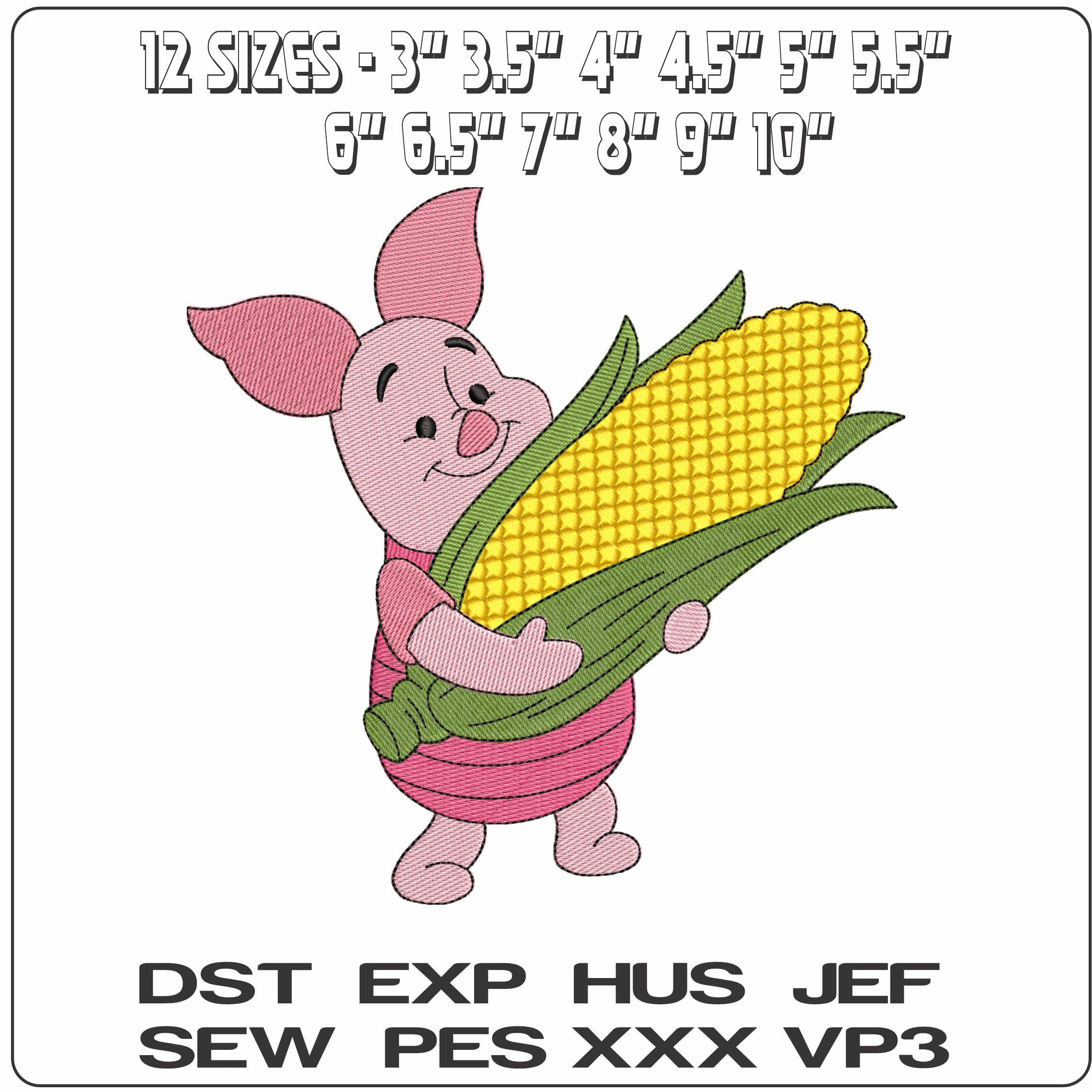 Piglet with Ear of Corn- Elegant embroidery design file - instant download — view 2