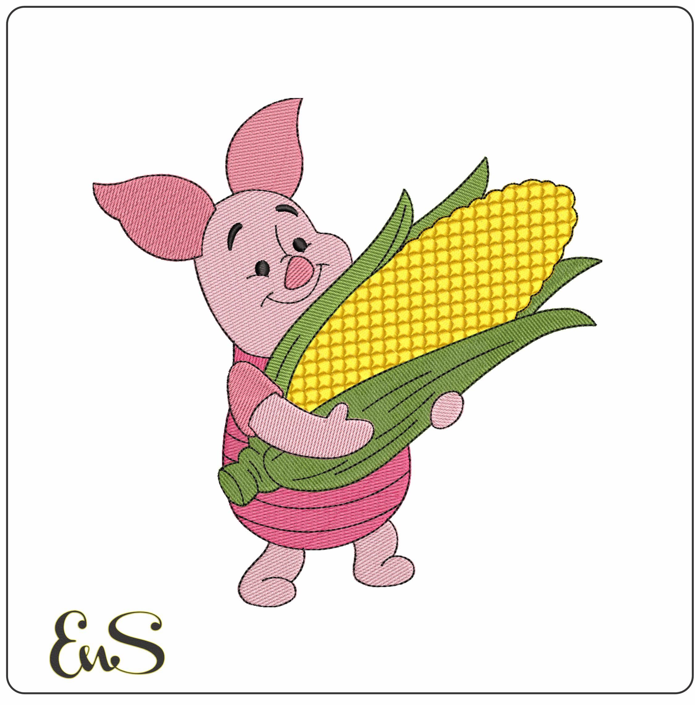 Piglet with Ear of Corn- Elegant embroidery design file - instant download