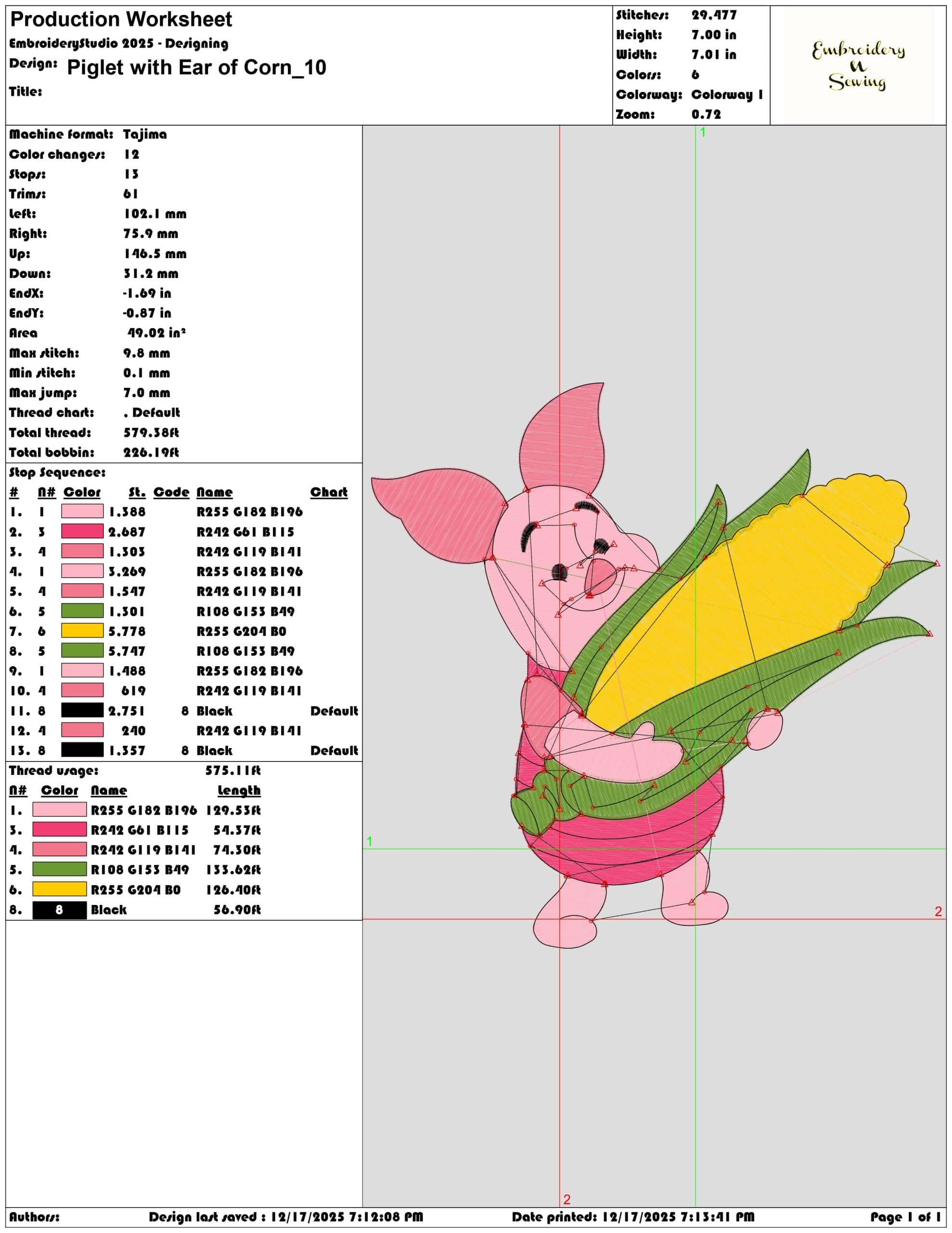 Piglet with Ear of Corn- Elegant embroidery design file - instant download — view 3