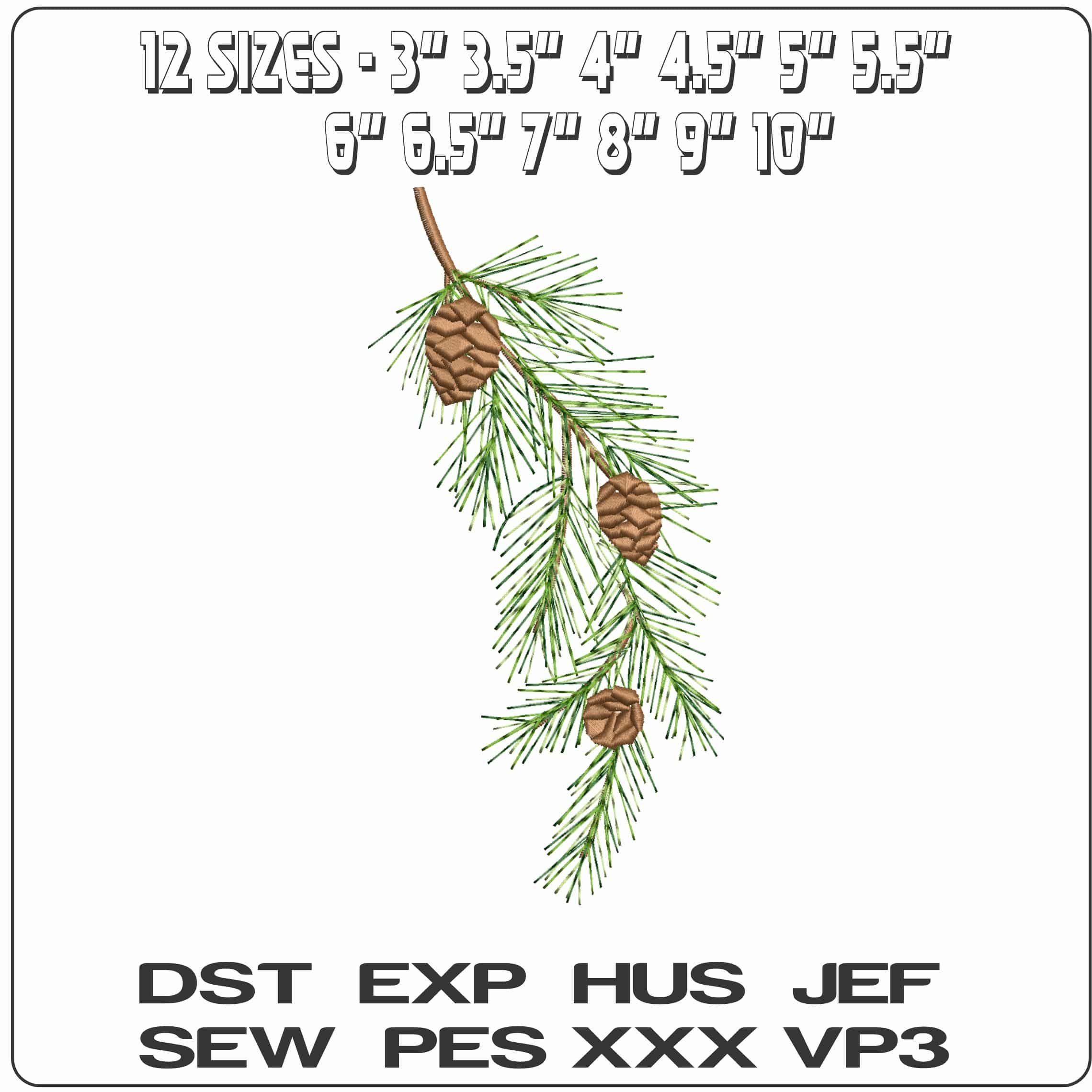 Pine Cones on Twigs- Elegant embroidery design file - instant download — view 2