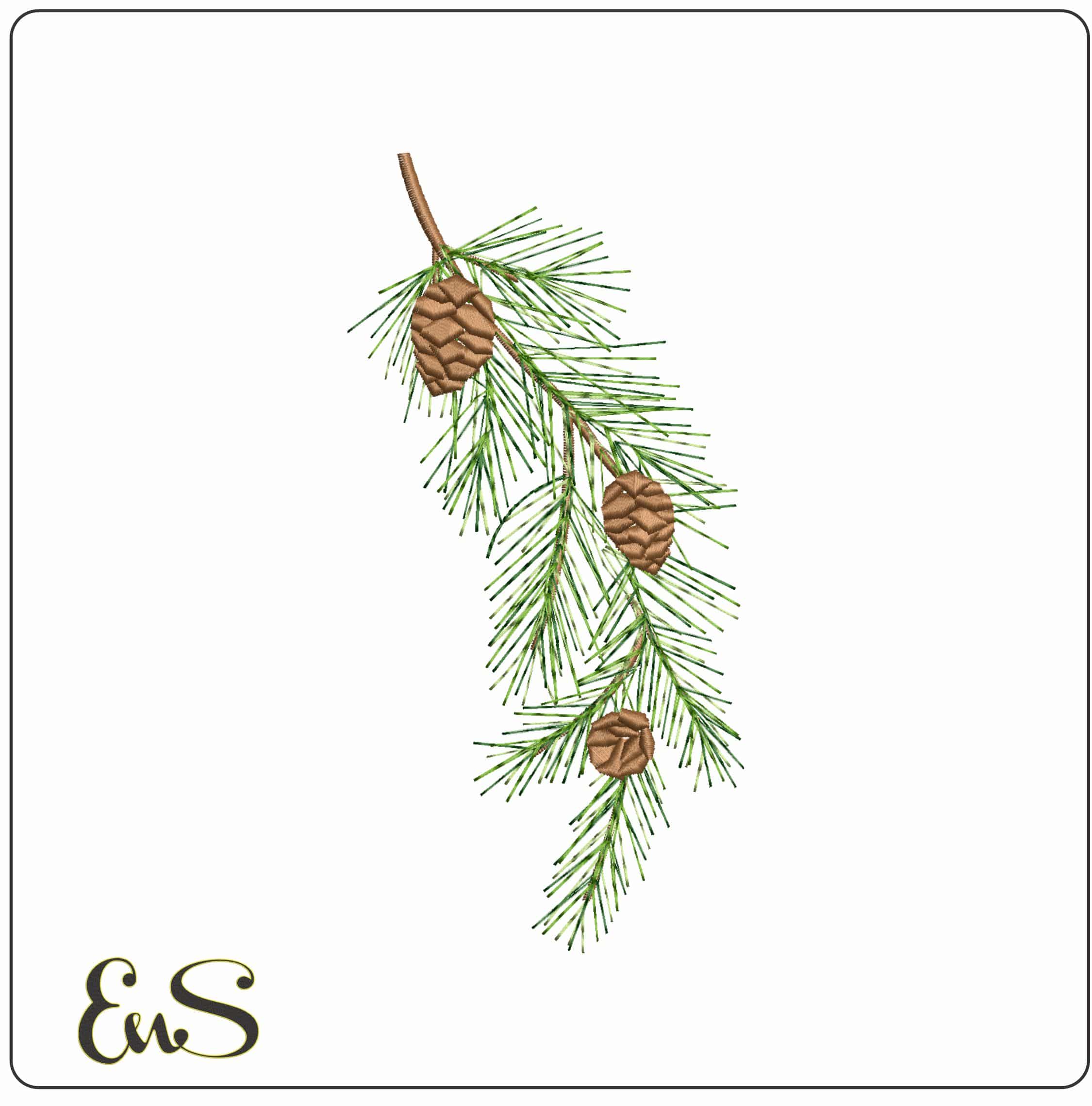 Pine Cones on Twigs- Elegant embroidery design file - instant download