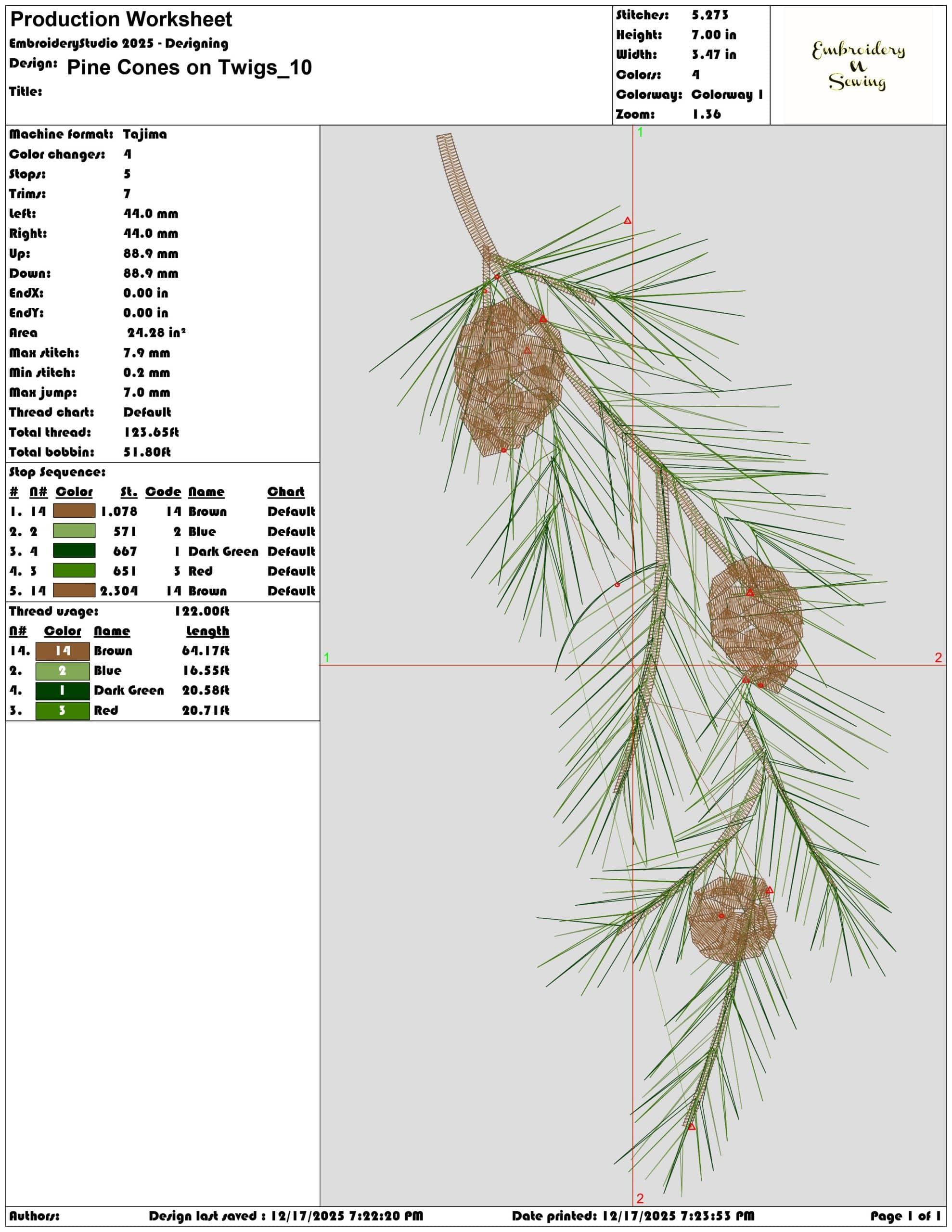 Pine Cones on Twigs- Elegant embroidery design file - instant download — view 3