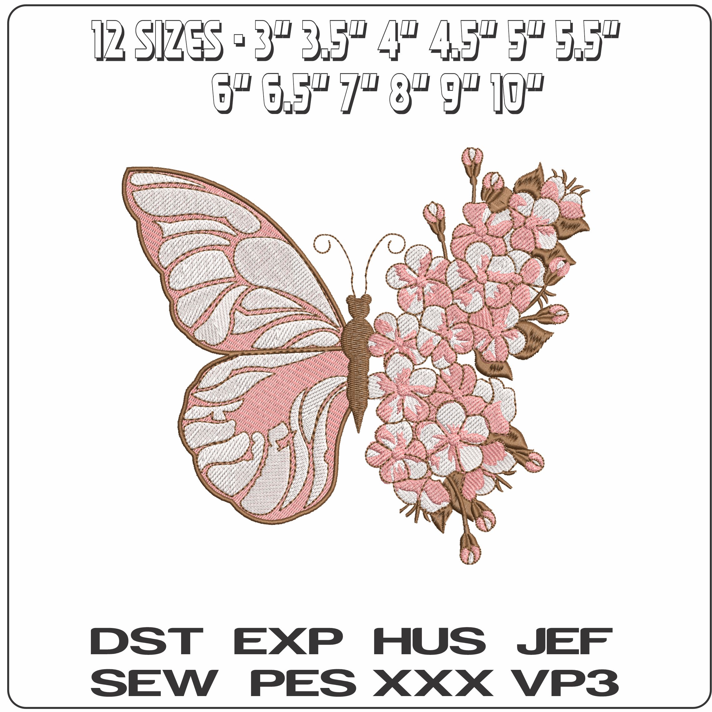 Pink Butterfly with Flower Wing- Elegant embroidery design file - instant download — view 2