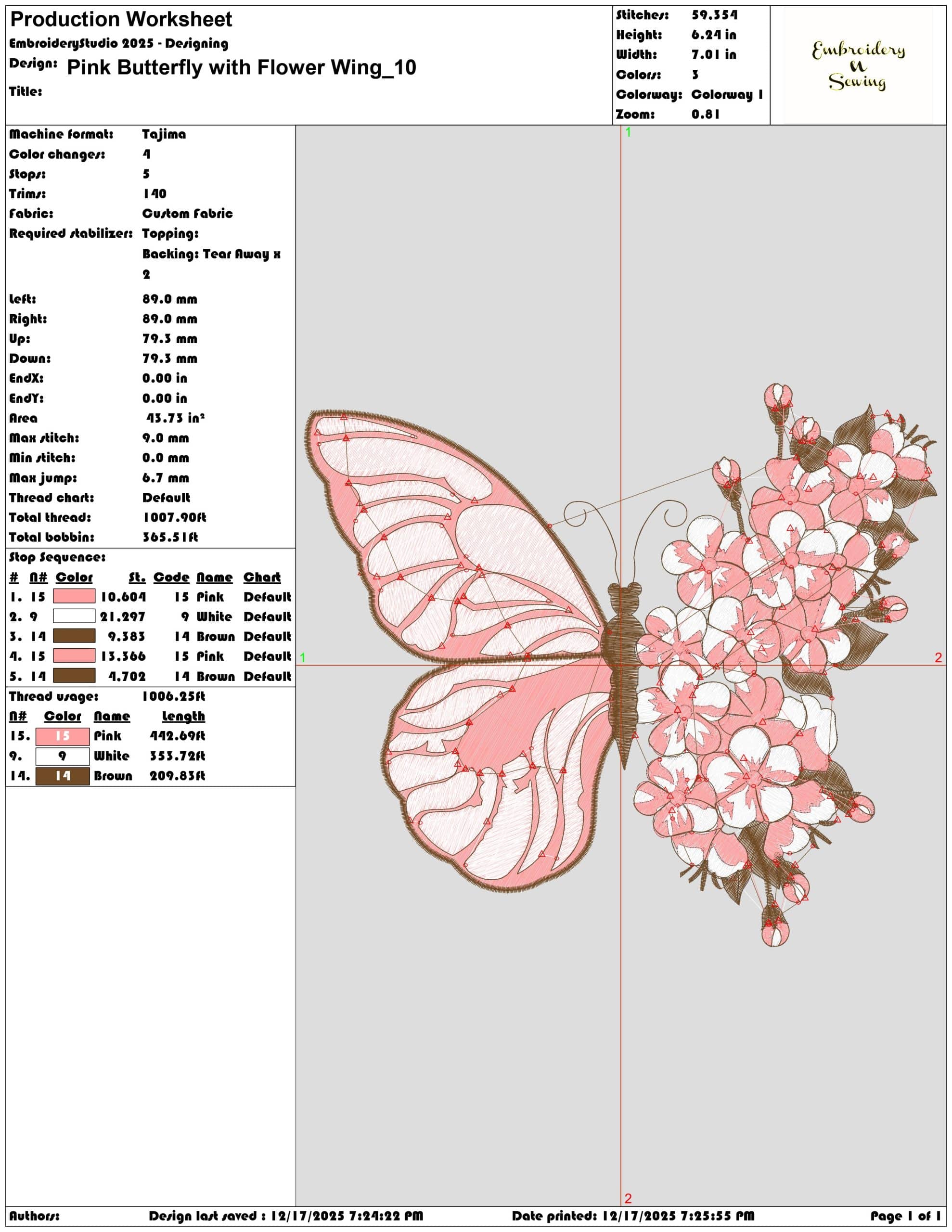 Pink Butterfly with Flower Wing- Elegant embroidery design file - instant download — view 3