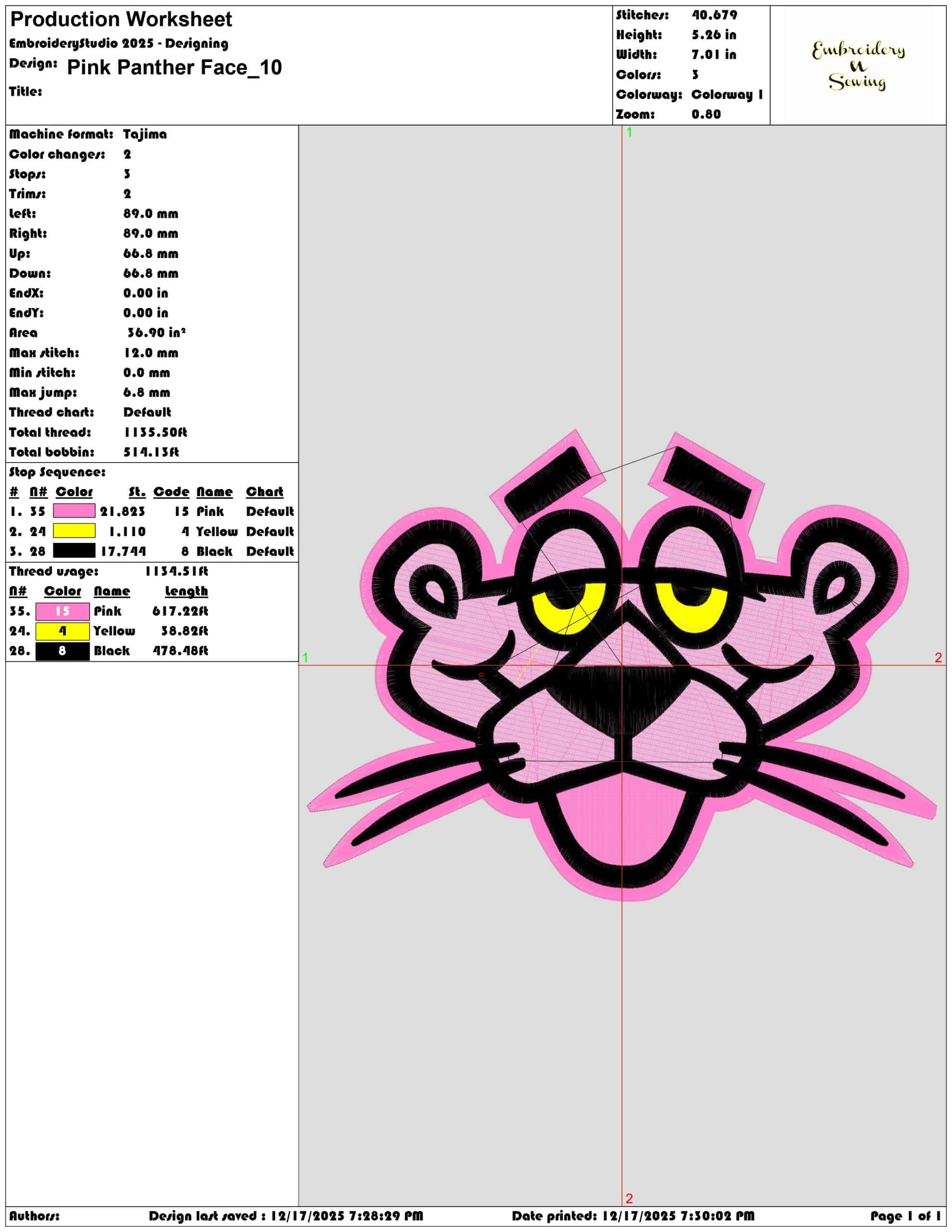 Pink Panther Face- Elegant embroidery design file - instant download — view 3