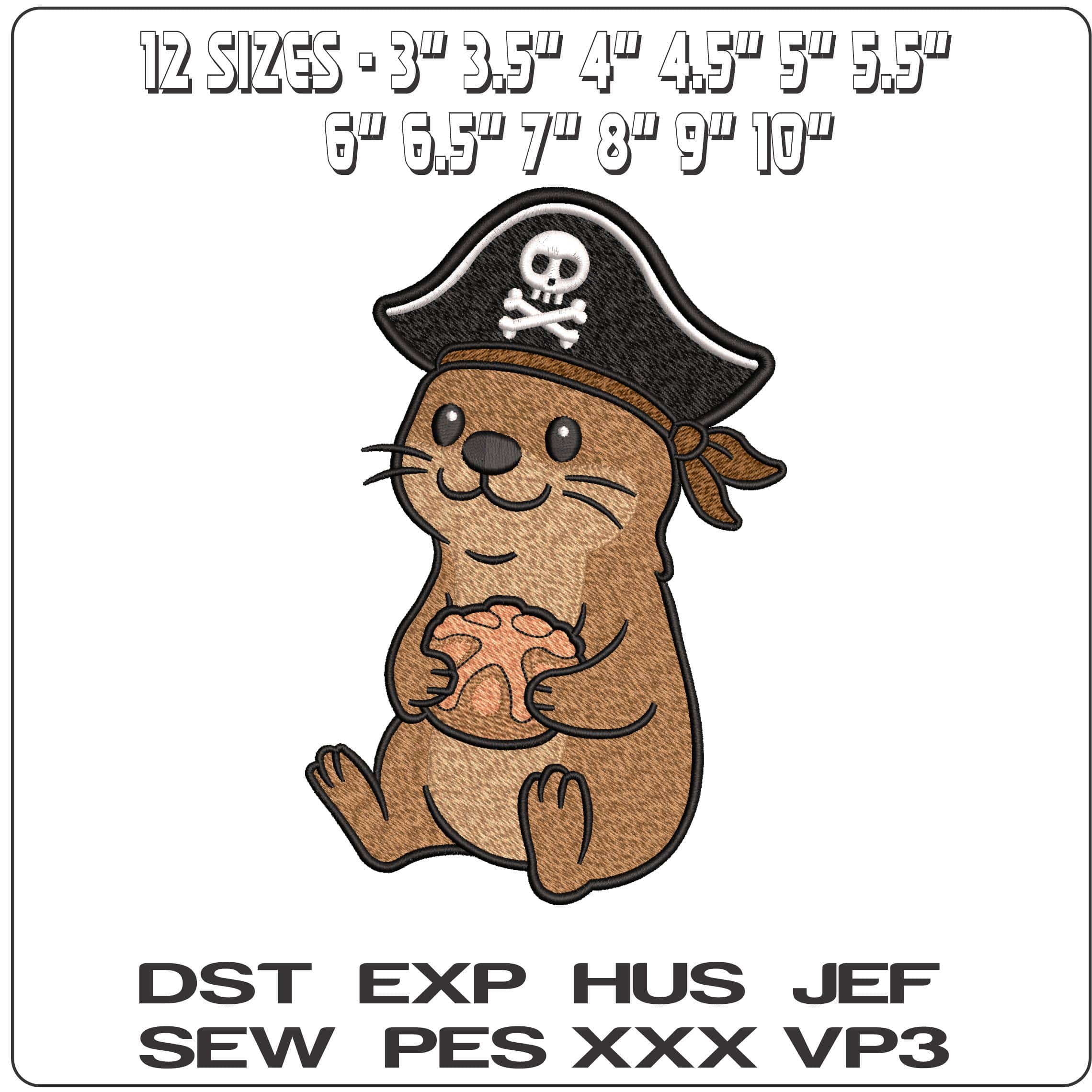 Pirate Beaver with Bread- Elegant embroidery design file - instant download — view 2