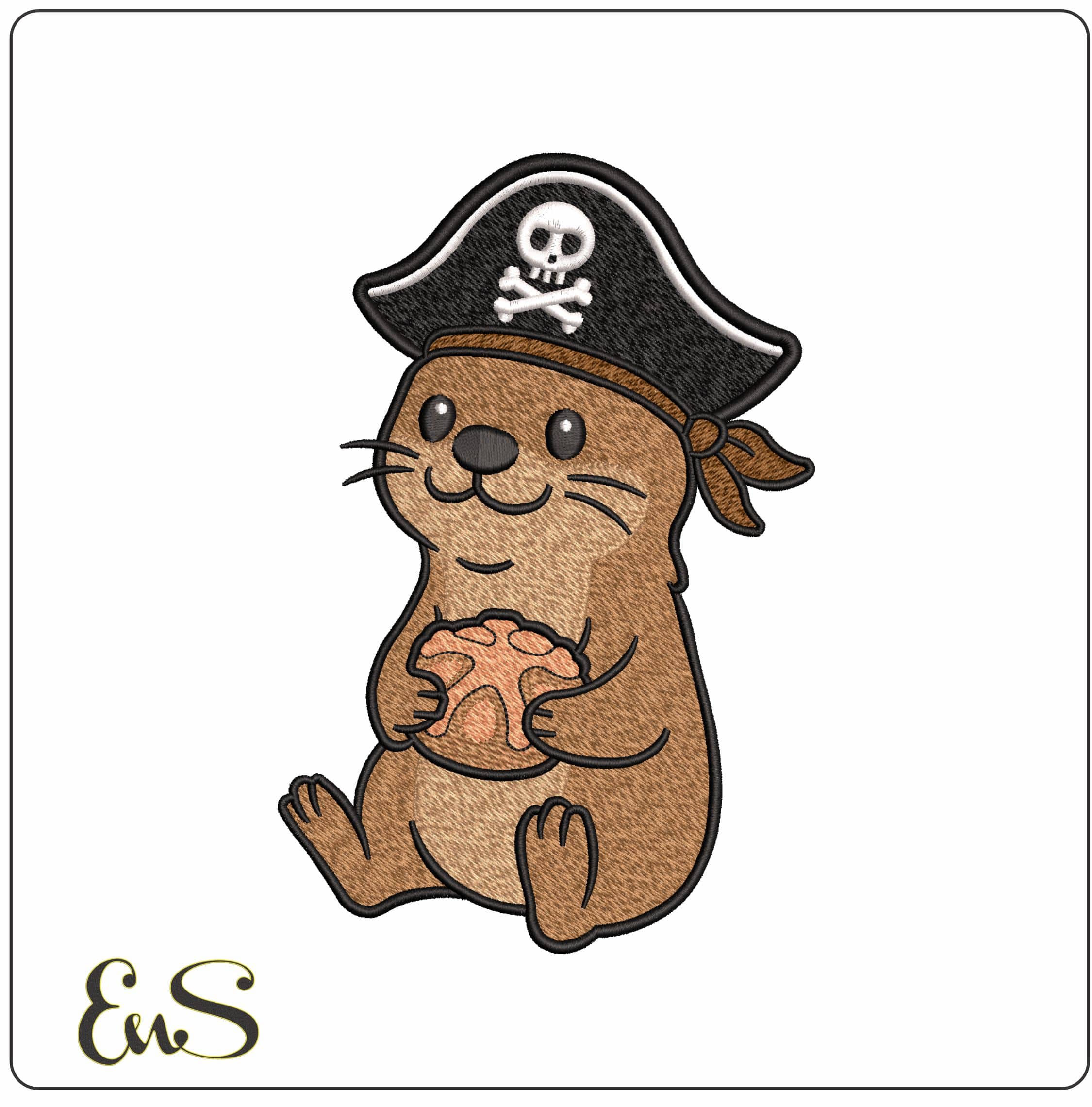 Pirate Beaver with Bread- Elegant embroidery design file - instant download