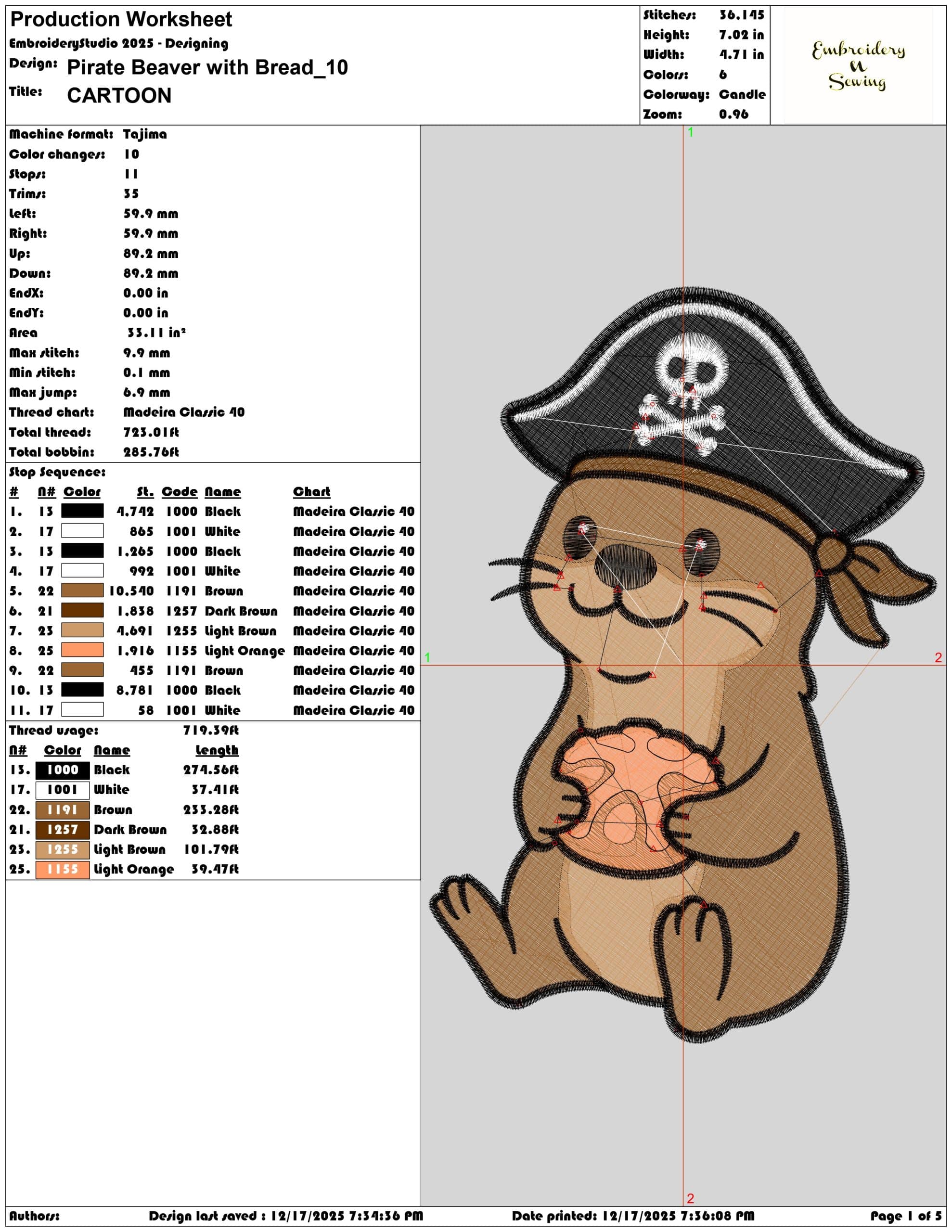 Pirate Beaver with Bread- Elegant embroidery design file - instant download — view 3