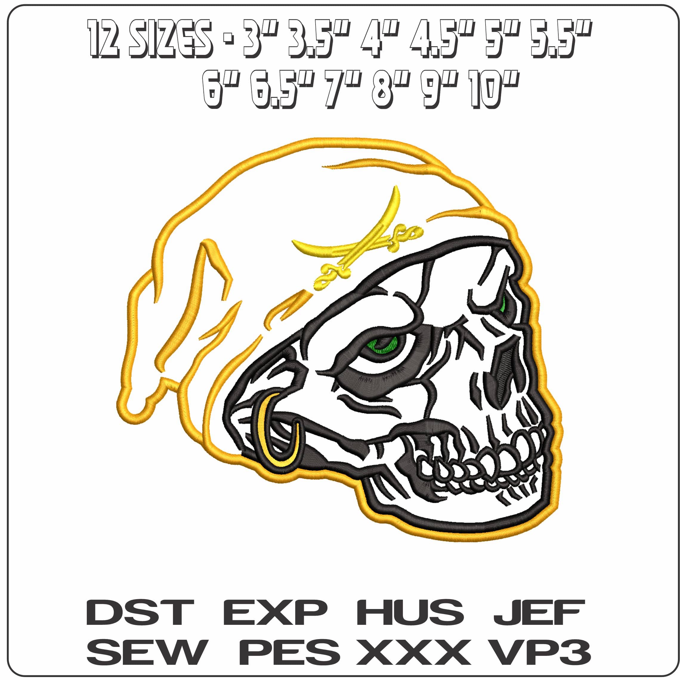 Pirate skull Applique- Elegant embroidery design file - instant download — view 2