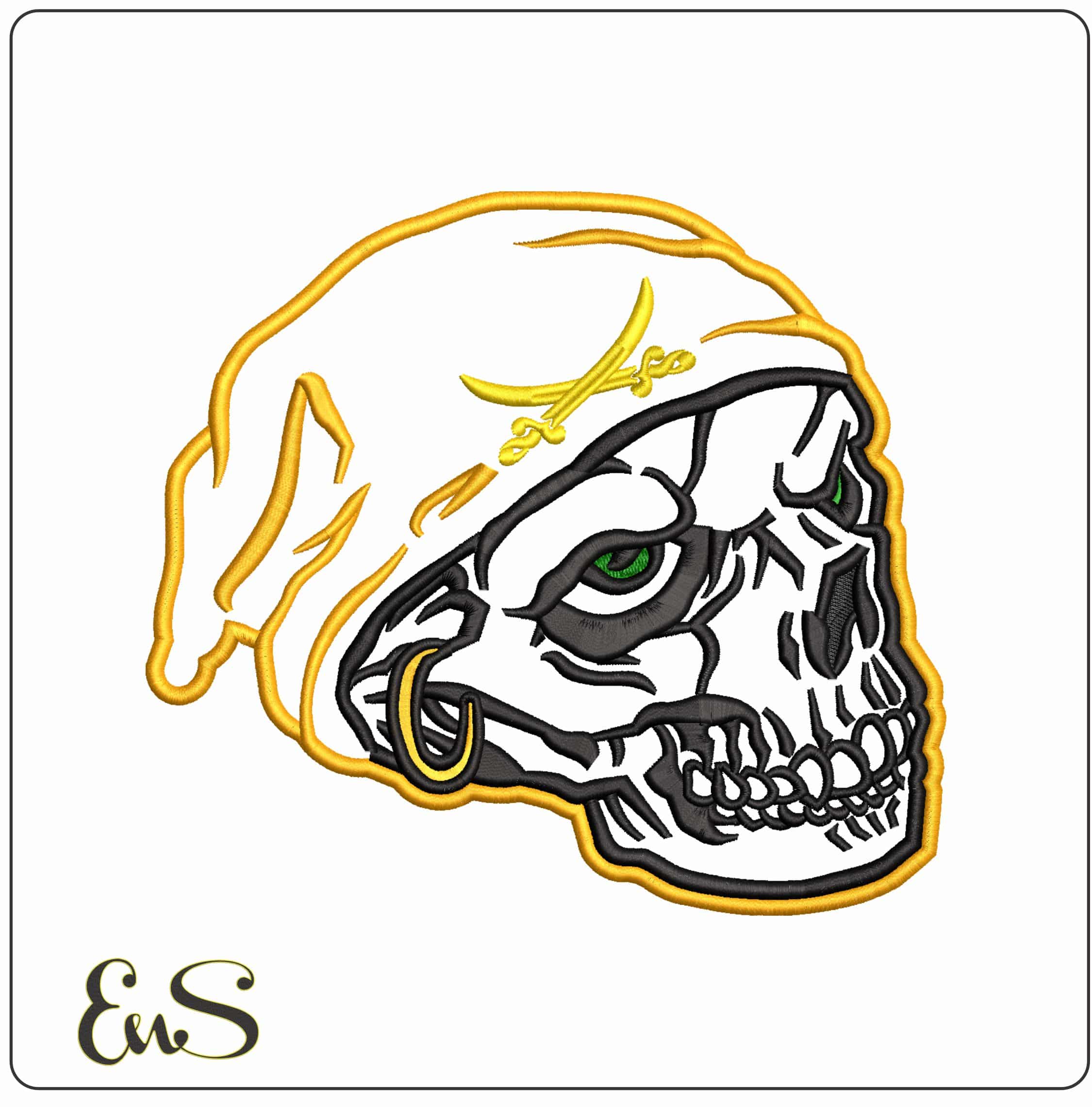 Pirate skull Applique- Elegant embroidery design file - instant download