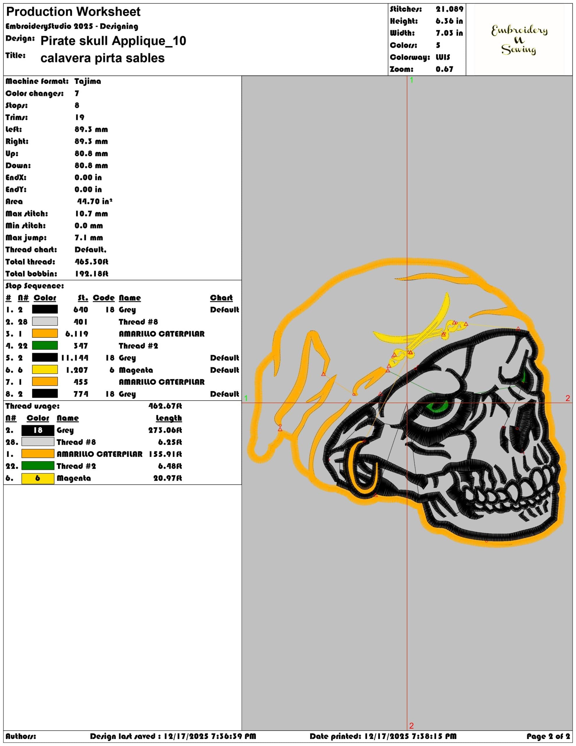 Pirate skull Applique- Elegant embroidery design file - instant download — view 4