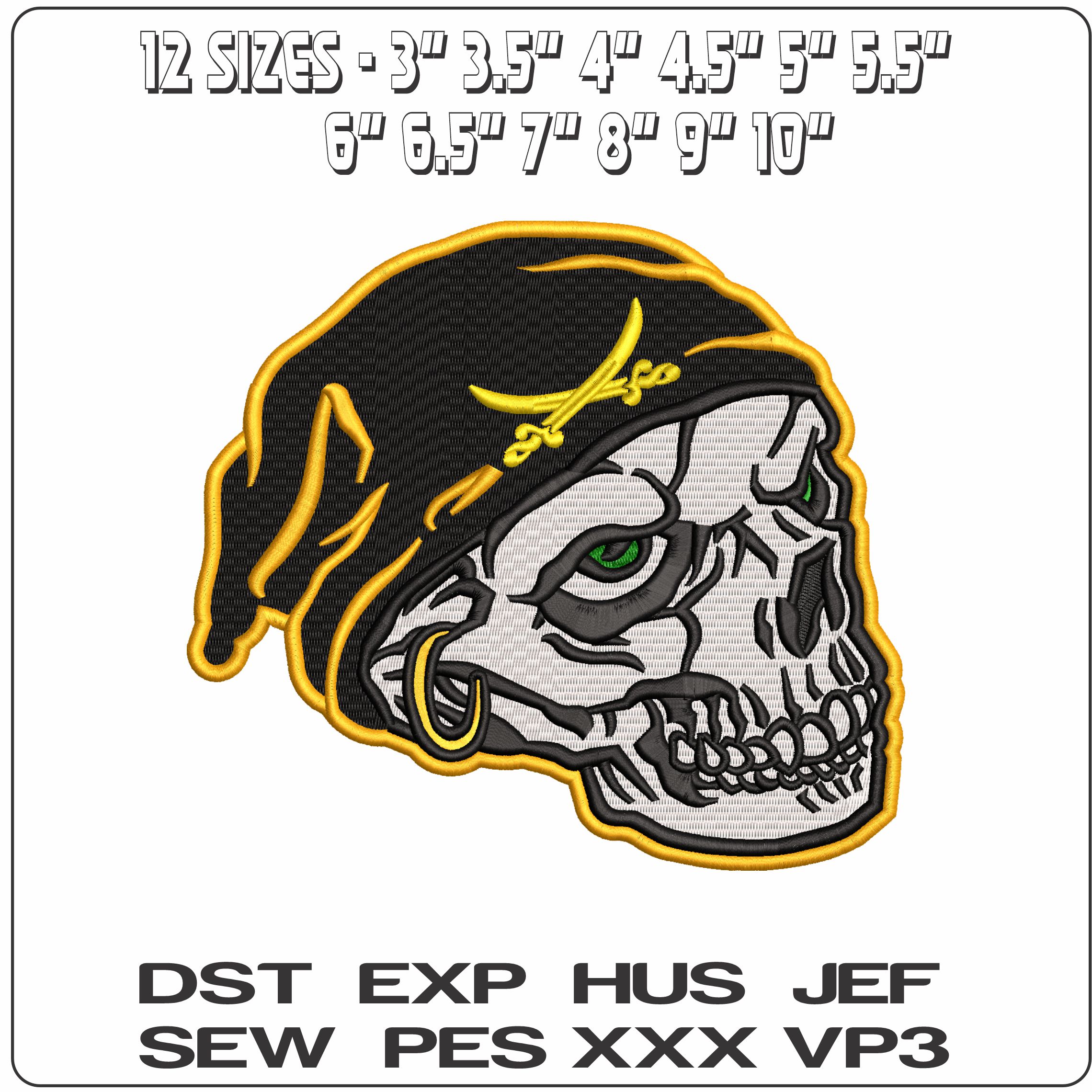 Pirate skull full in- Elegant embroidery design file - instant download — view 2
