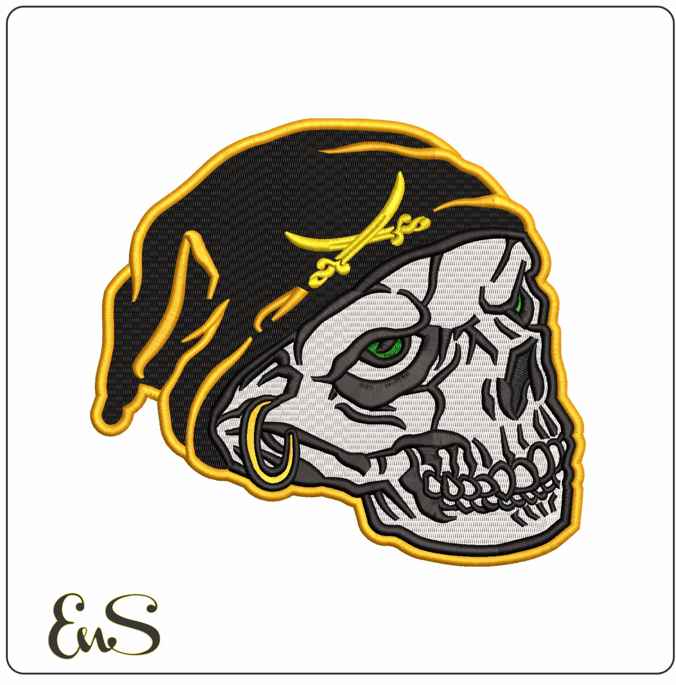 Pirate skull full in- Elegant embroidery design file - instant download