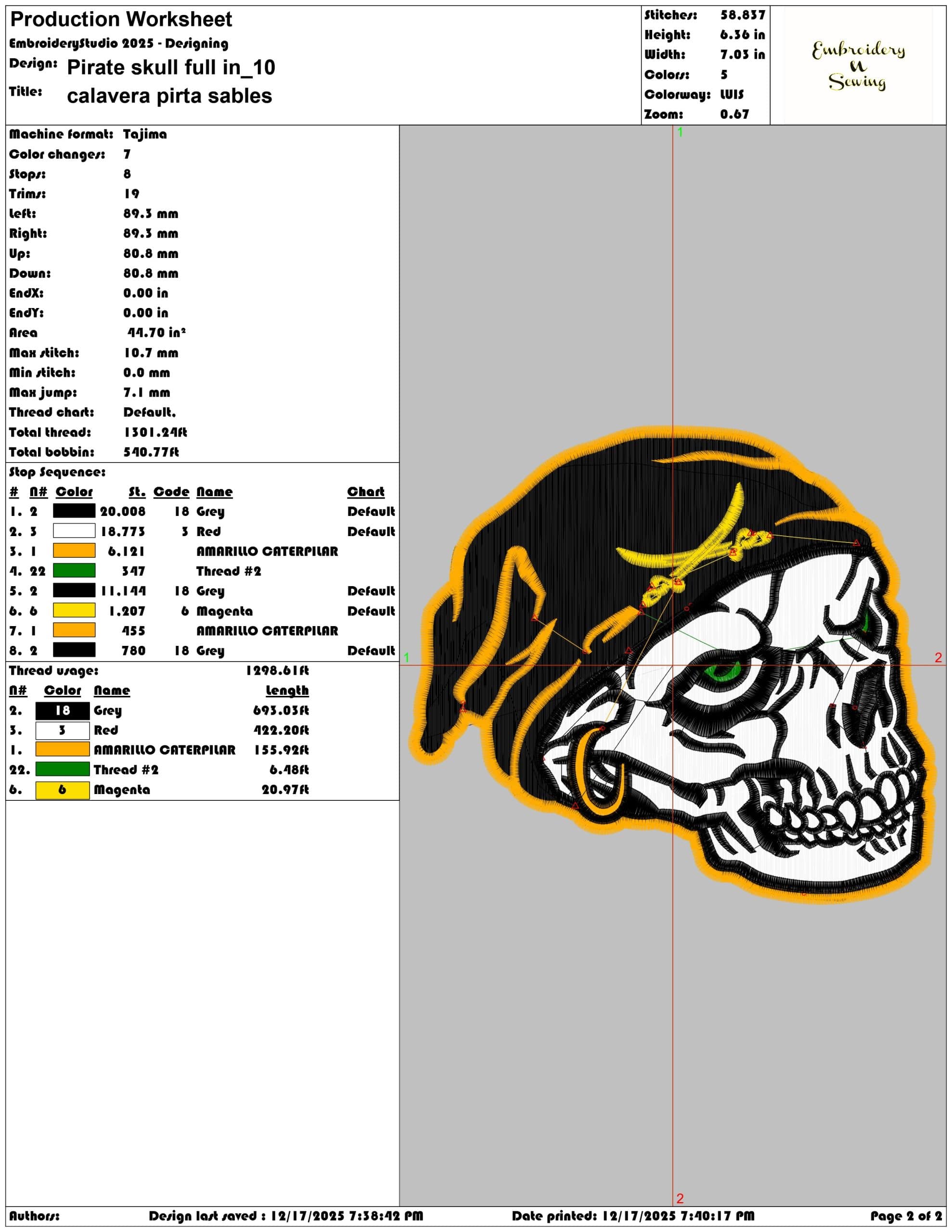 Pirate skull full in- Elegant embroidery design file - instant download — view 4