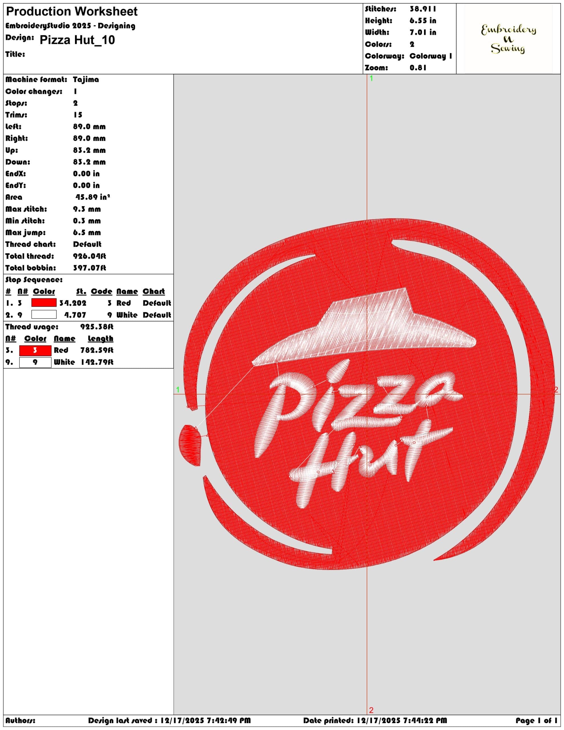 Pizza Hut- Elegant embroidery design file - instant download — view 3
