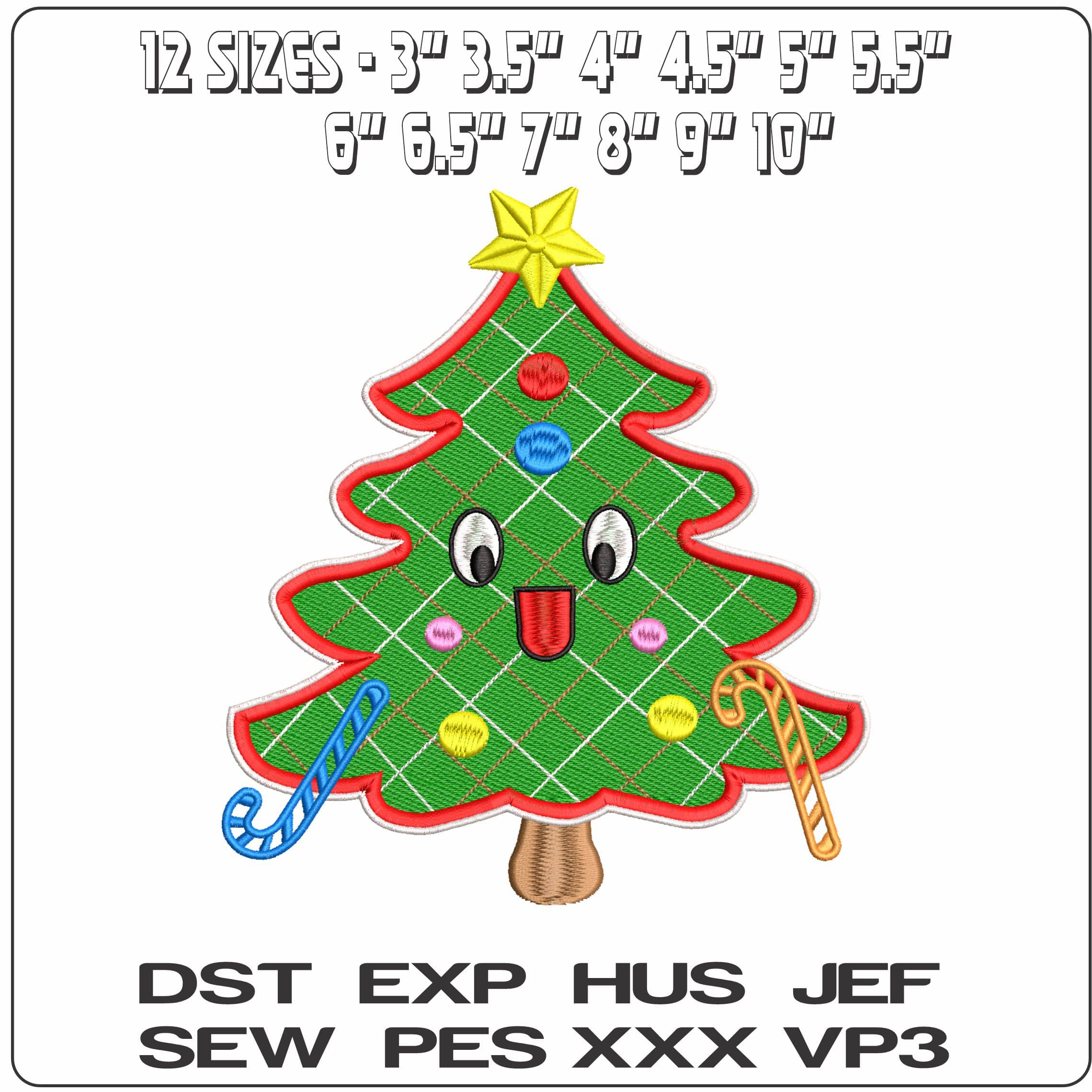 Plaid Christmas Tree with Face- Elegant embroidery design file - instant download — view 2