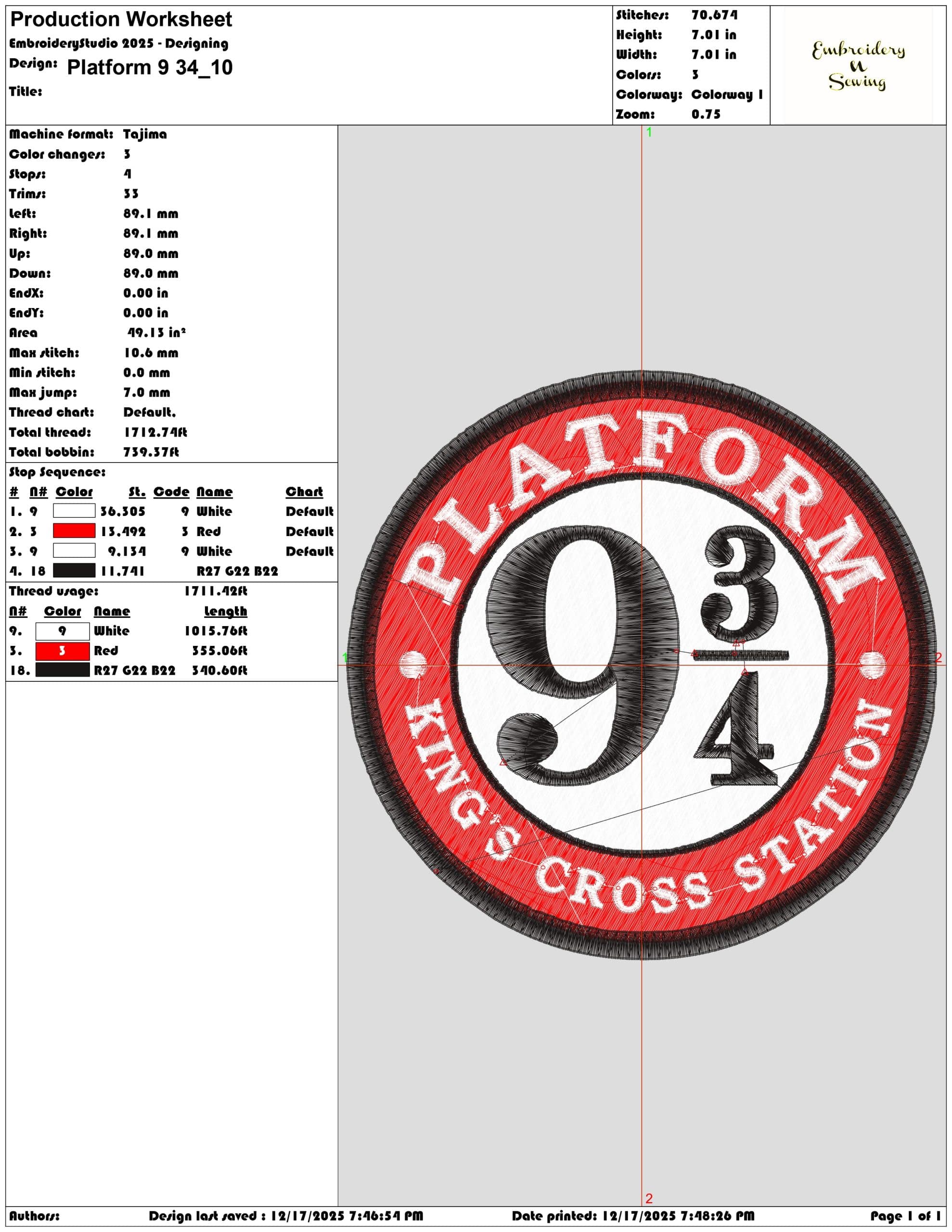 Platform 9 34- Elegant embroidery design file - instant download — view 3
