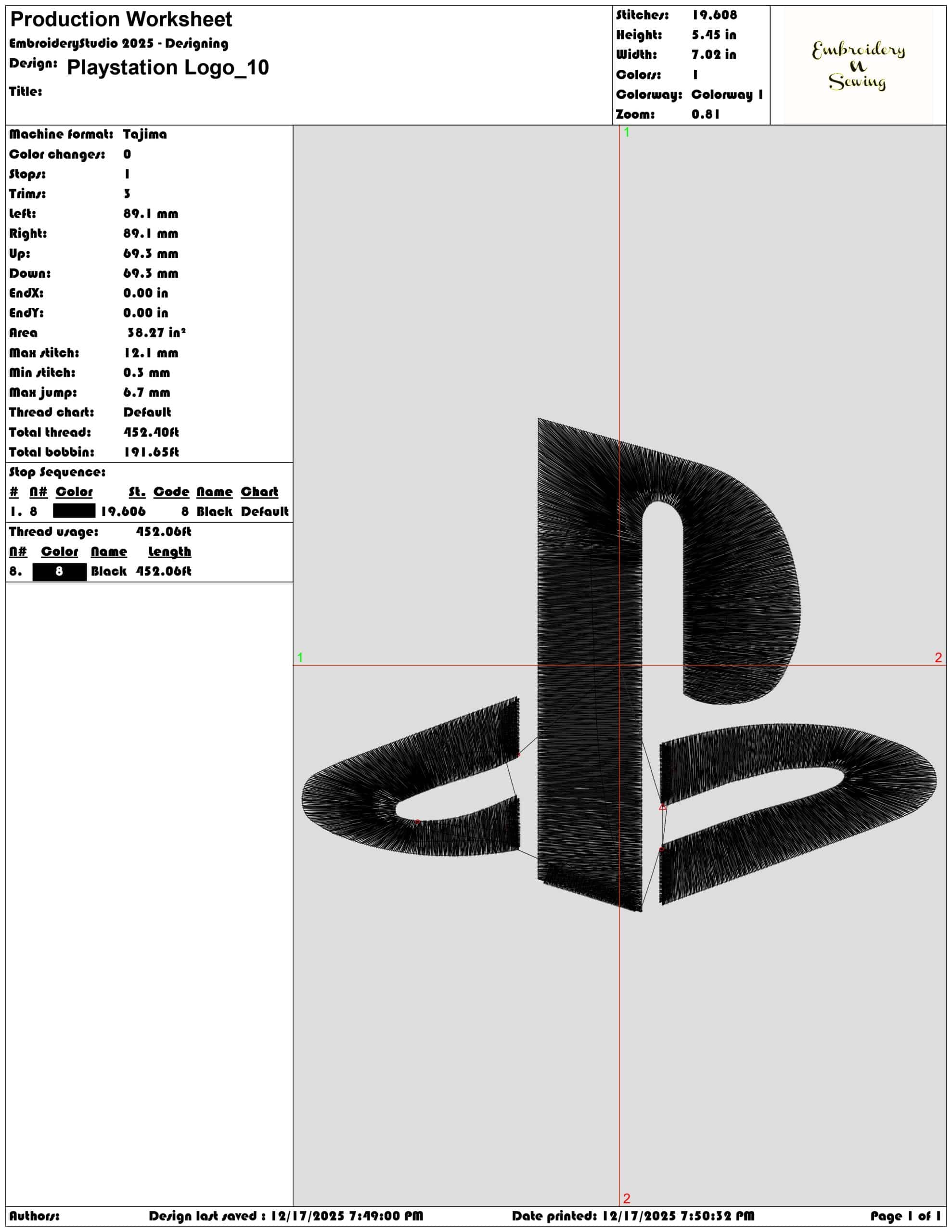 Playstation Logo- Elegant embroidery design file - instant download — view 3