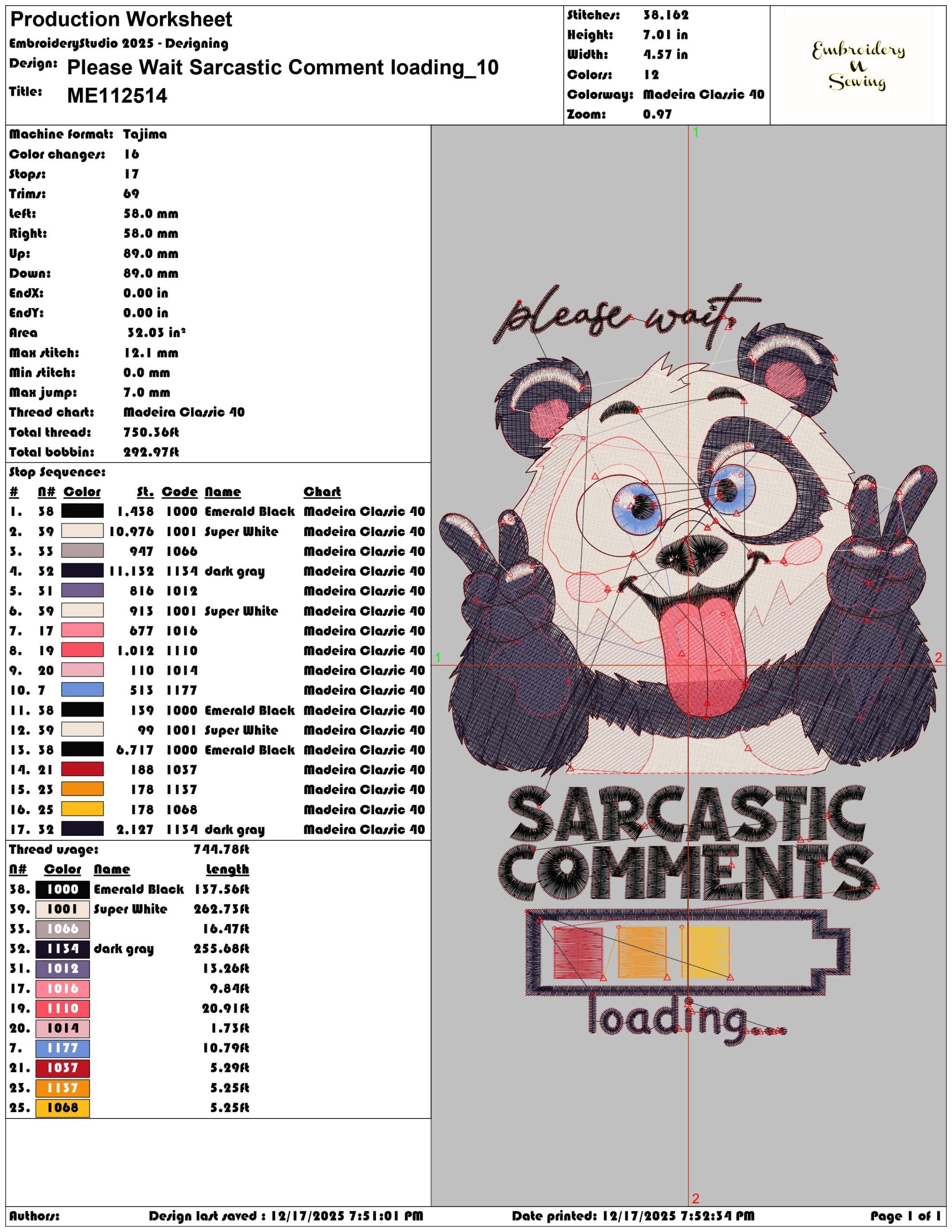 Please Wait Sarcastic Comment loading- Elegant embroidery design file - instant download — view 3