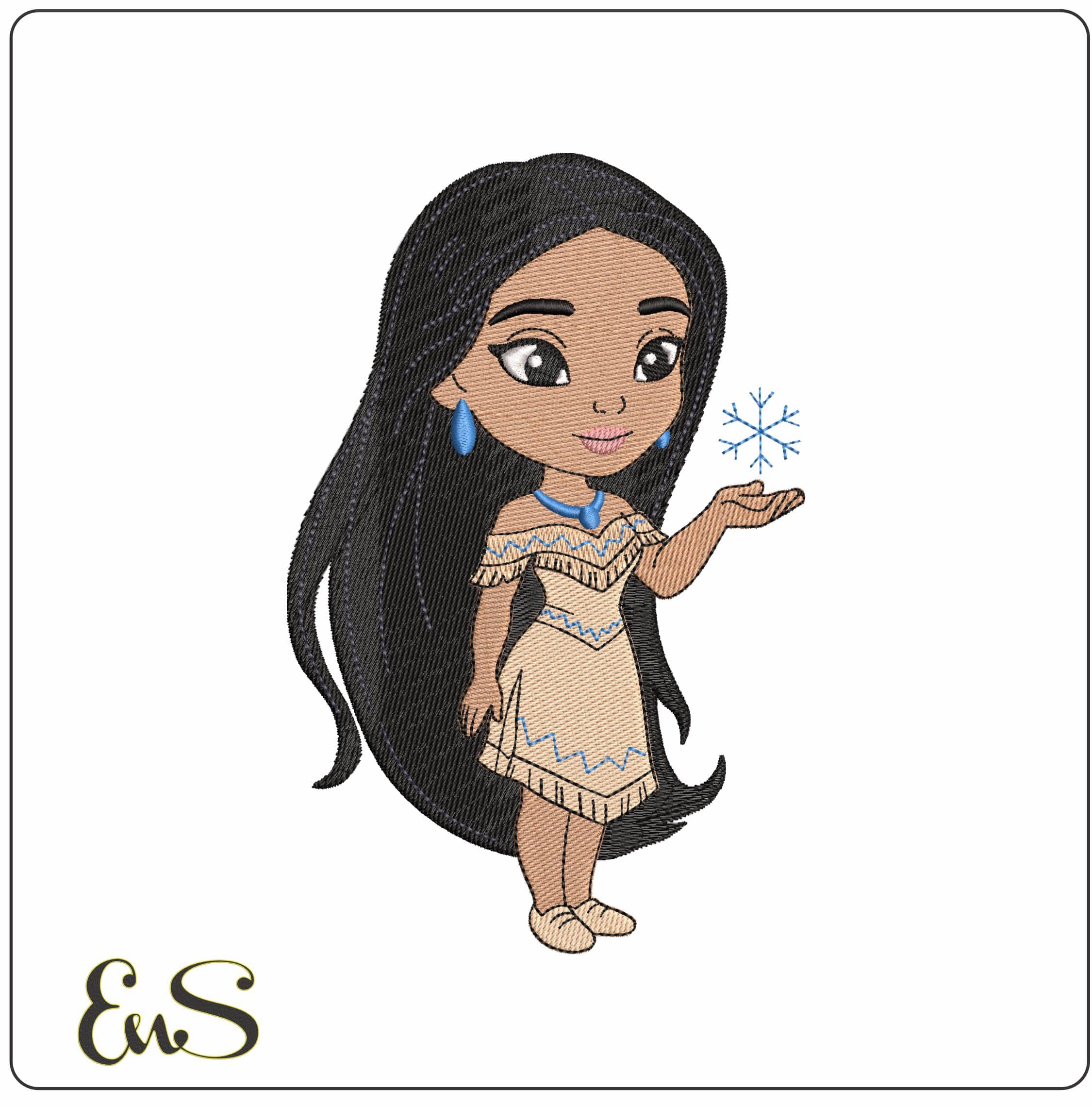 Pocahontas Chibi Disney- Elegant embroidery design file - instant download