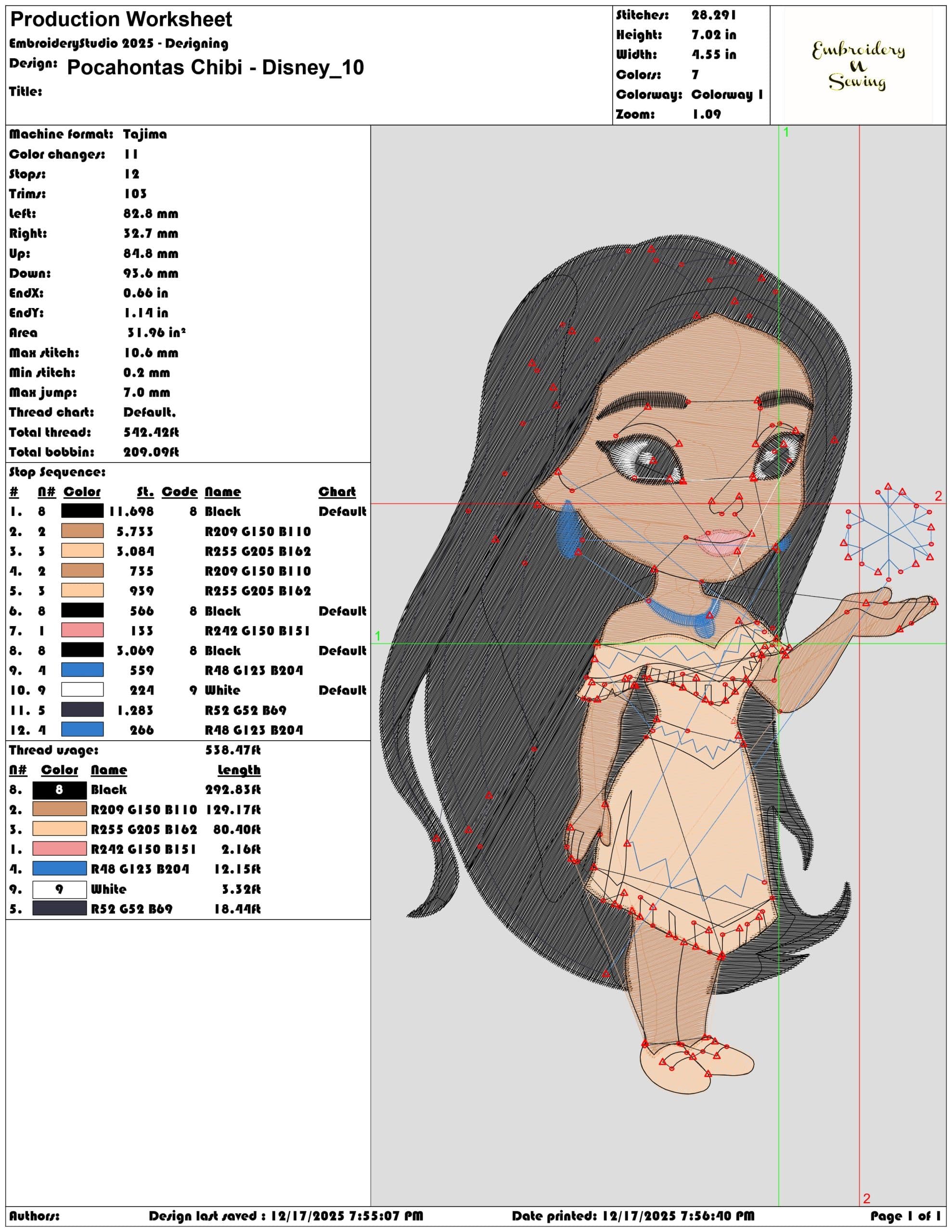 Pocahontas Chibi Disney- Elegant embroidery design file - instant download — view 3