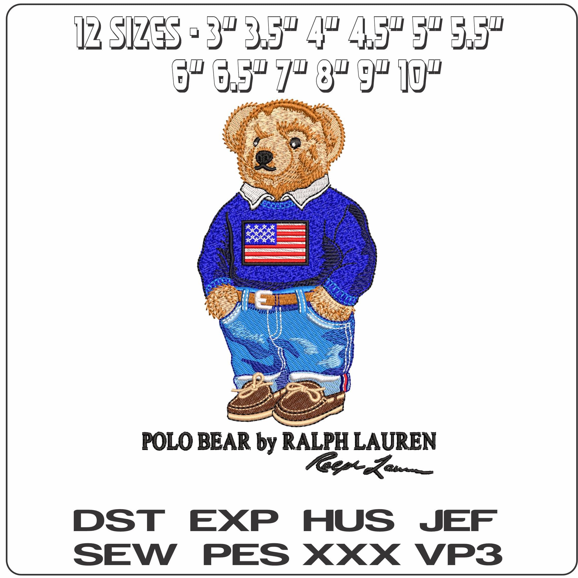 Polo Bear by Ralph Laurent- Elegant embroidery design file - instant download — view 2