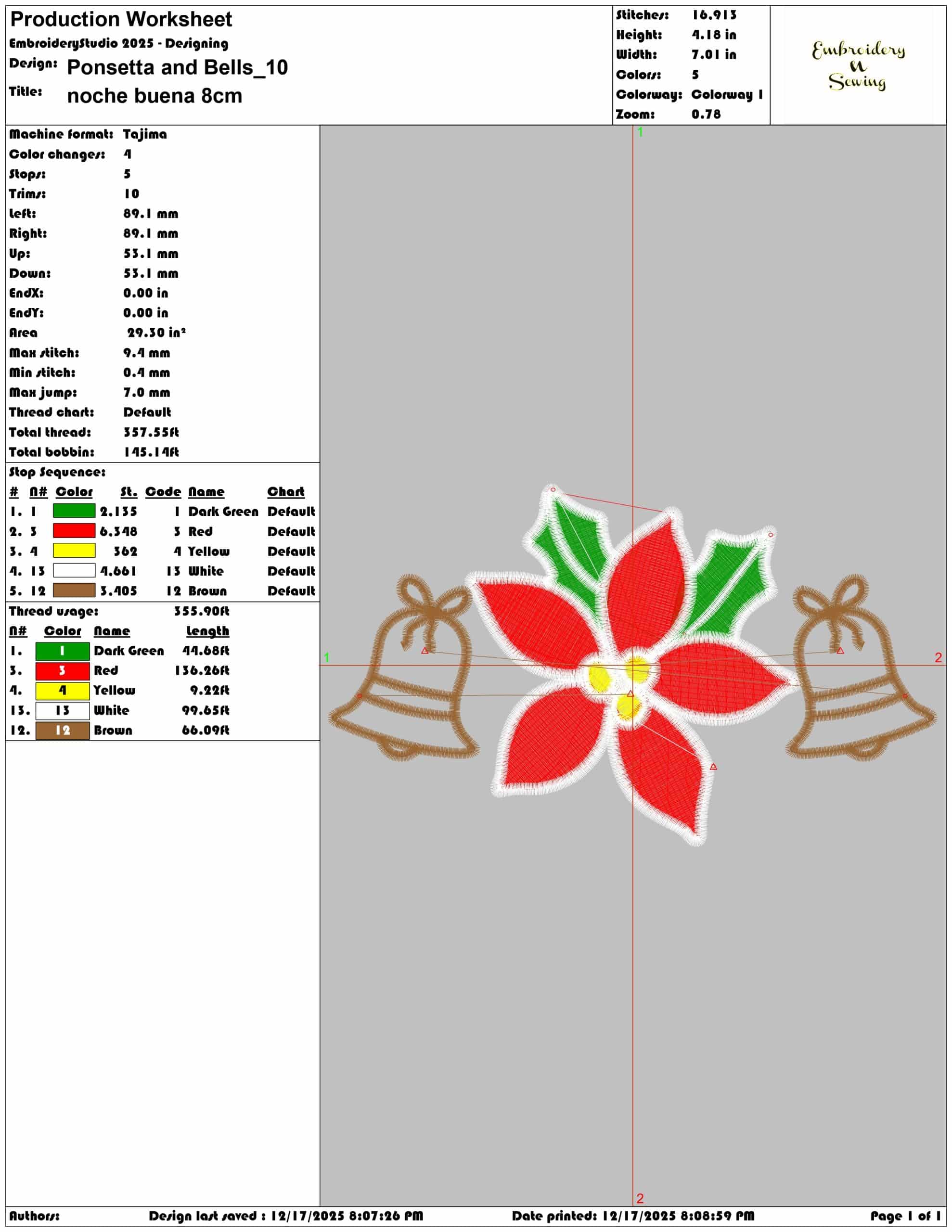 Ponsetta and Bells- Elegant embroidery design file - instant download — view 3
