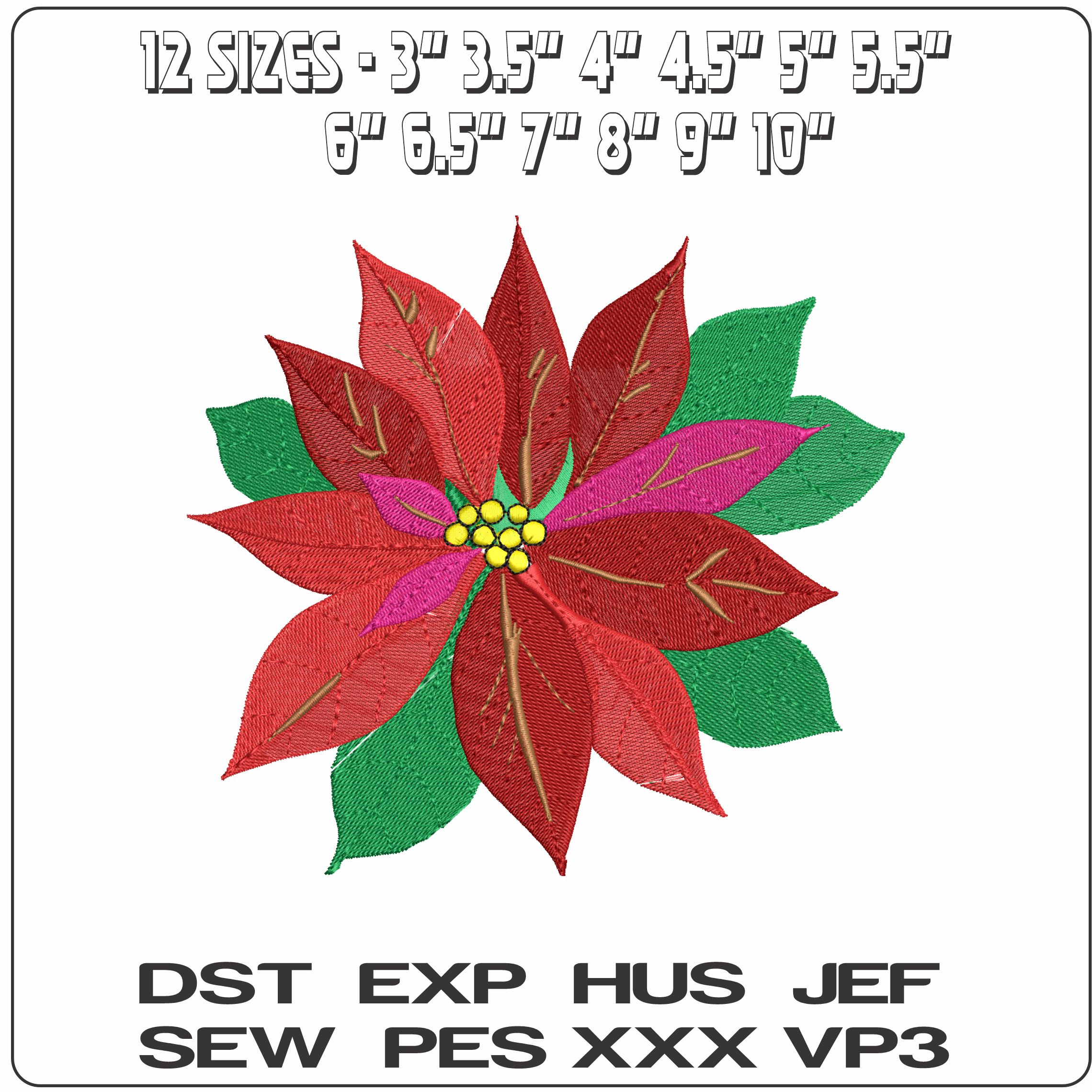 Ponsetta Single flower- Elegant embroidery design file - instant download — view 2