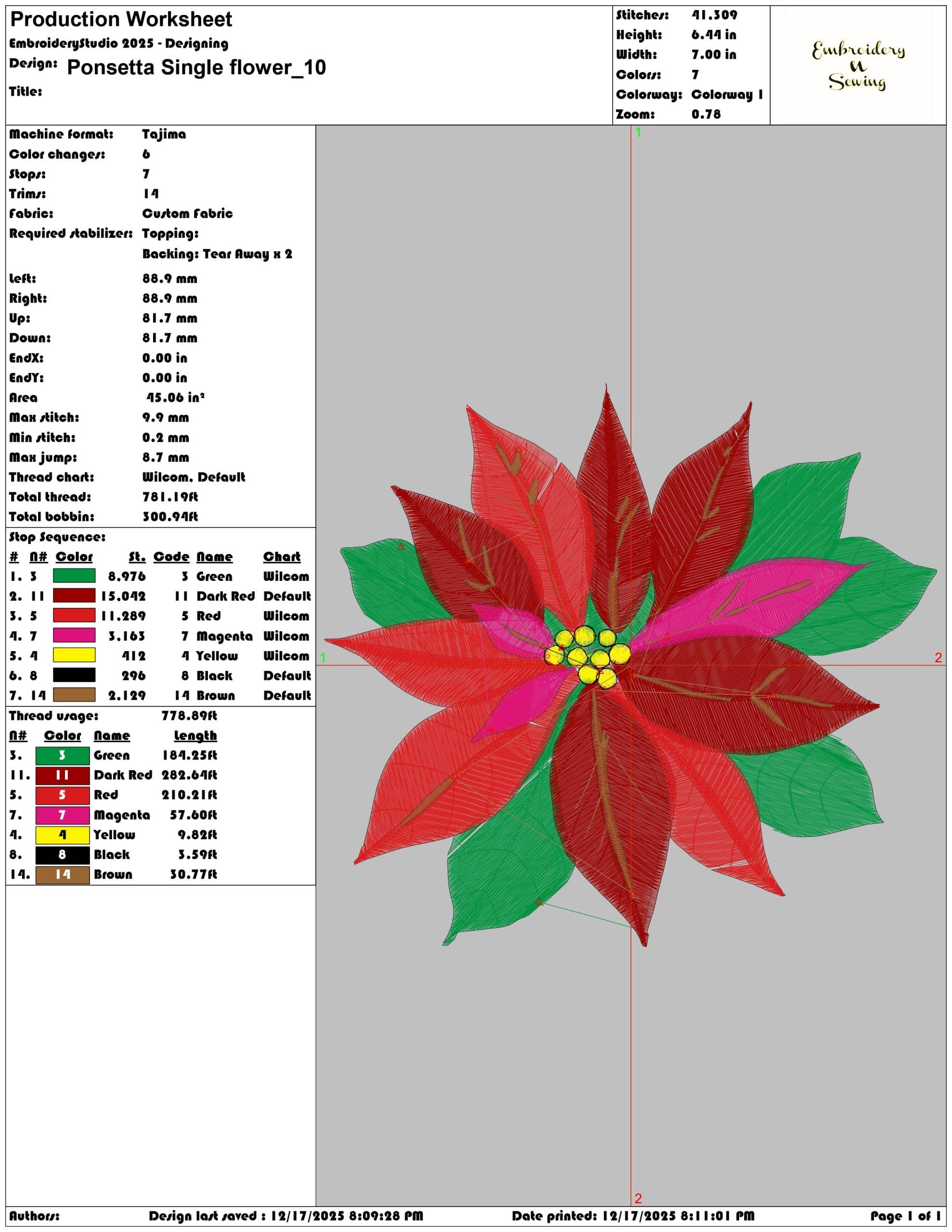 Ponsetta Single flower- Elegant embroidery design file - instant download — view 3