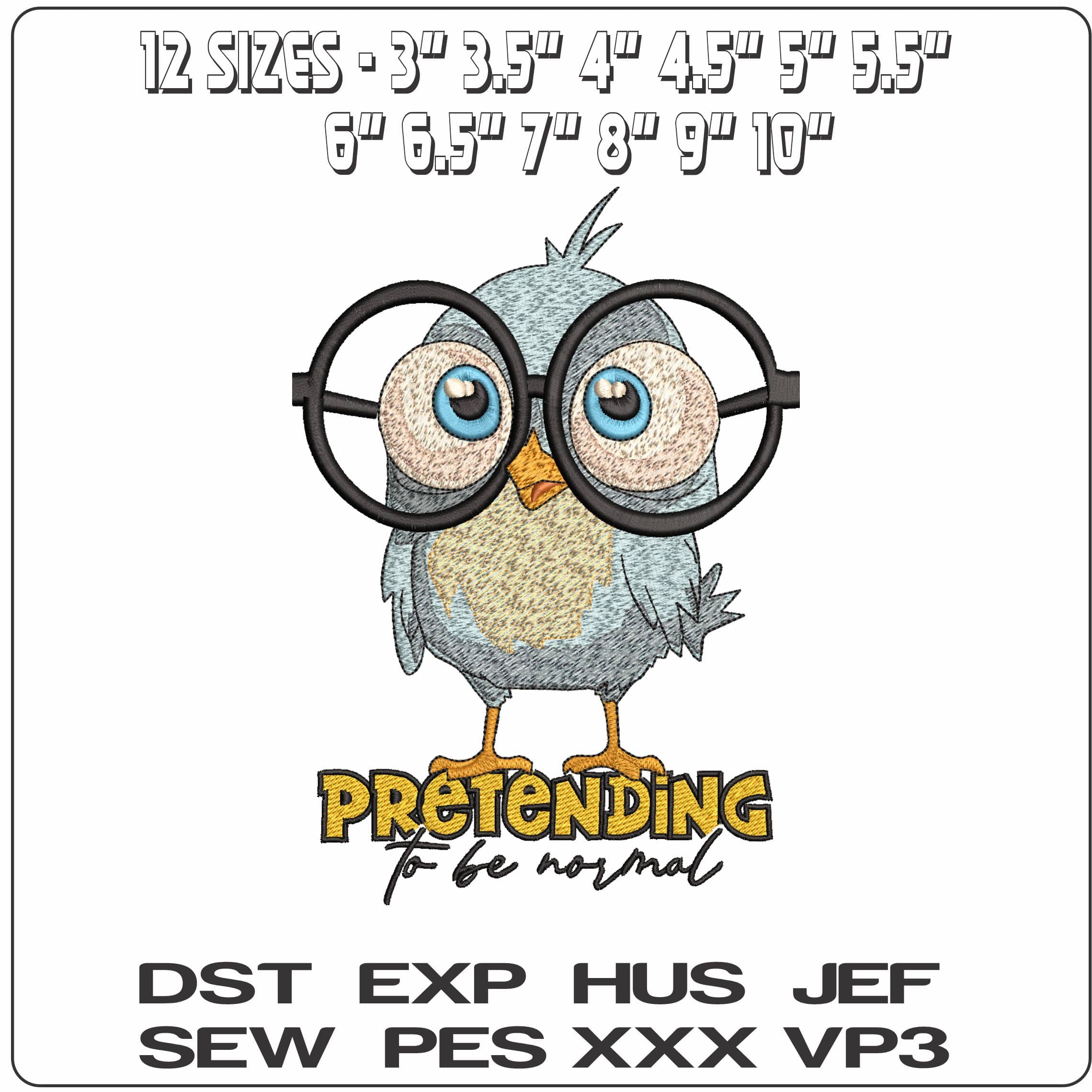 Pretending to be Normal- Elegant embroidery design file - instant download — view 2