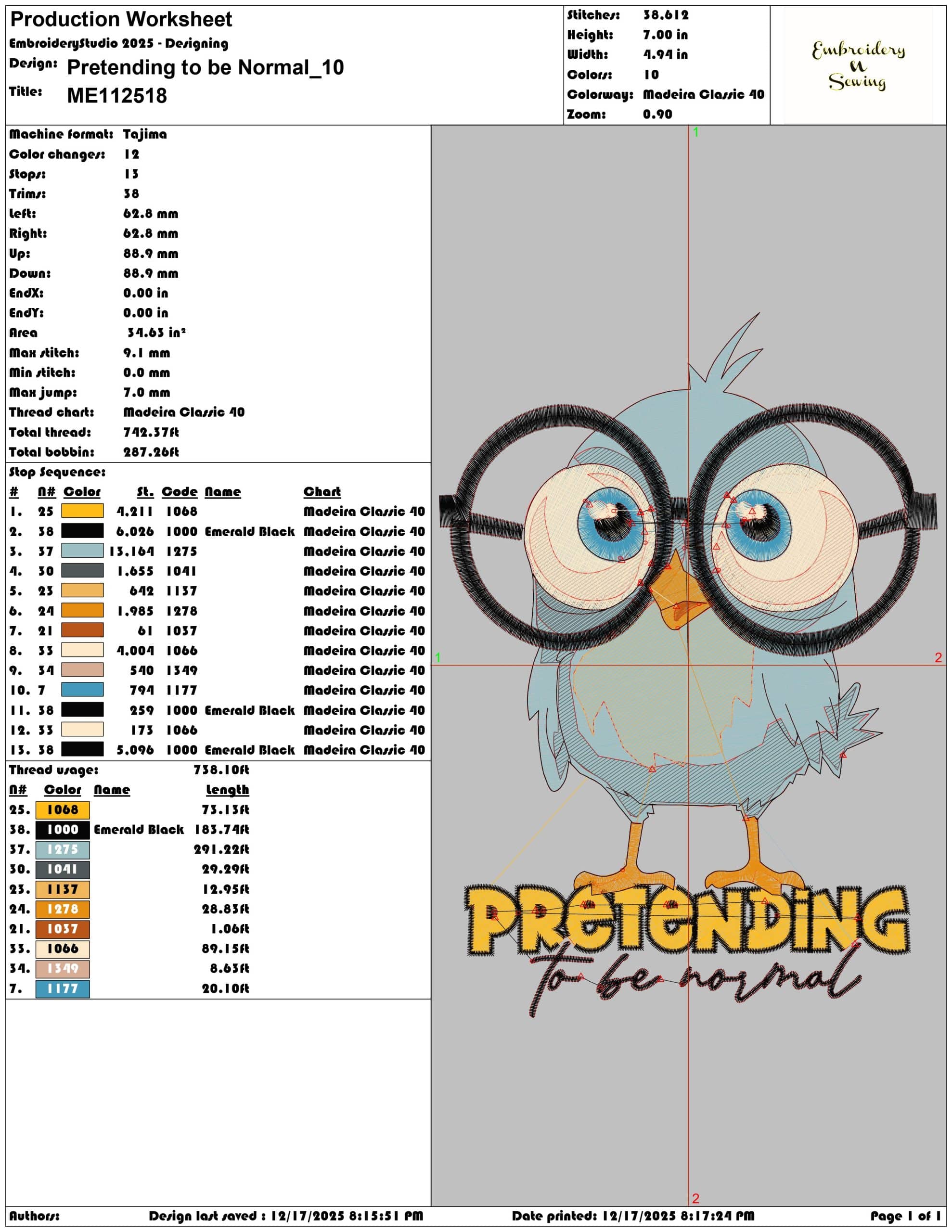 Pretending to be Normal- Elegant embroidery design file - instant download — view 3
