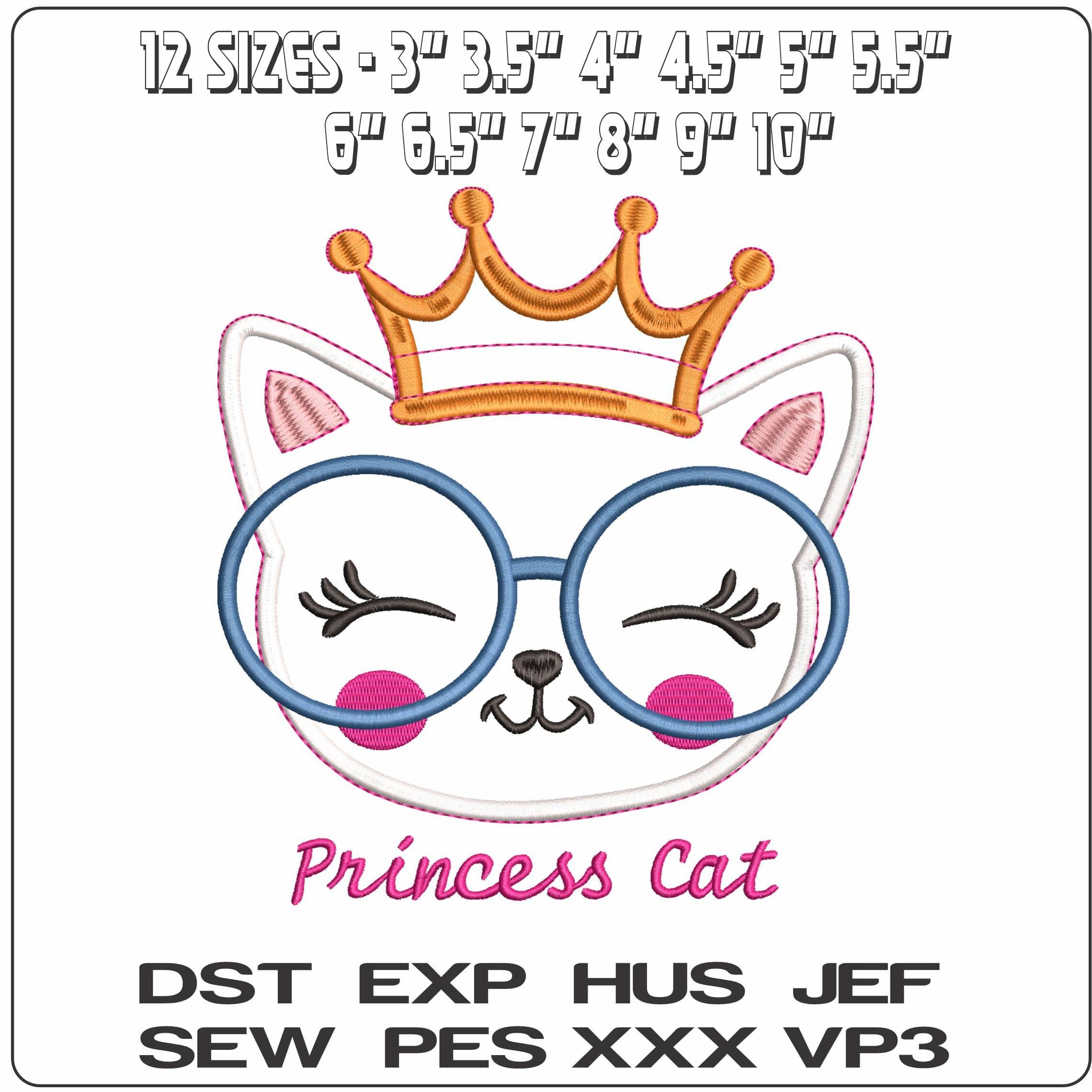 Princess Cat Applique- Elegant embroidery design file - instant download — view 2