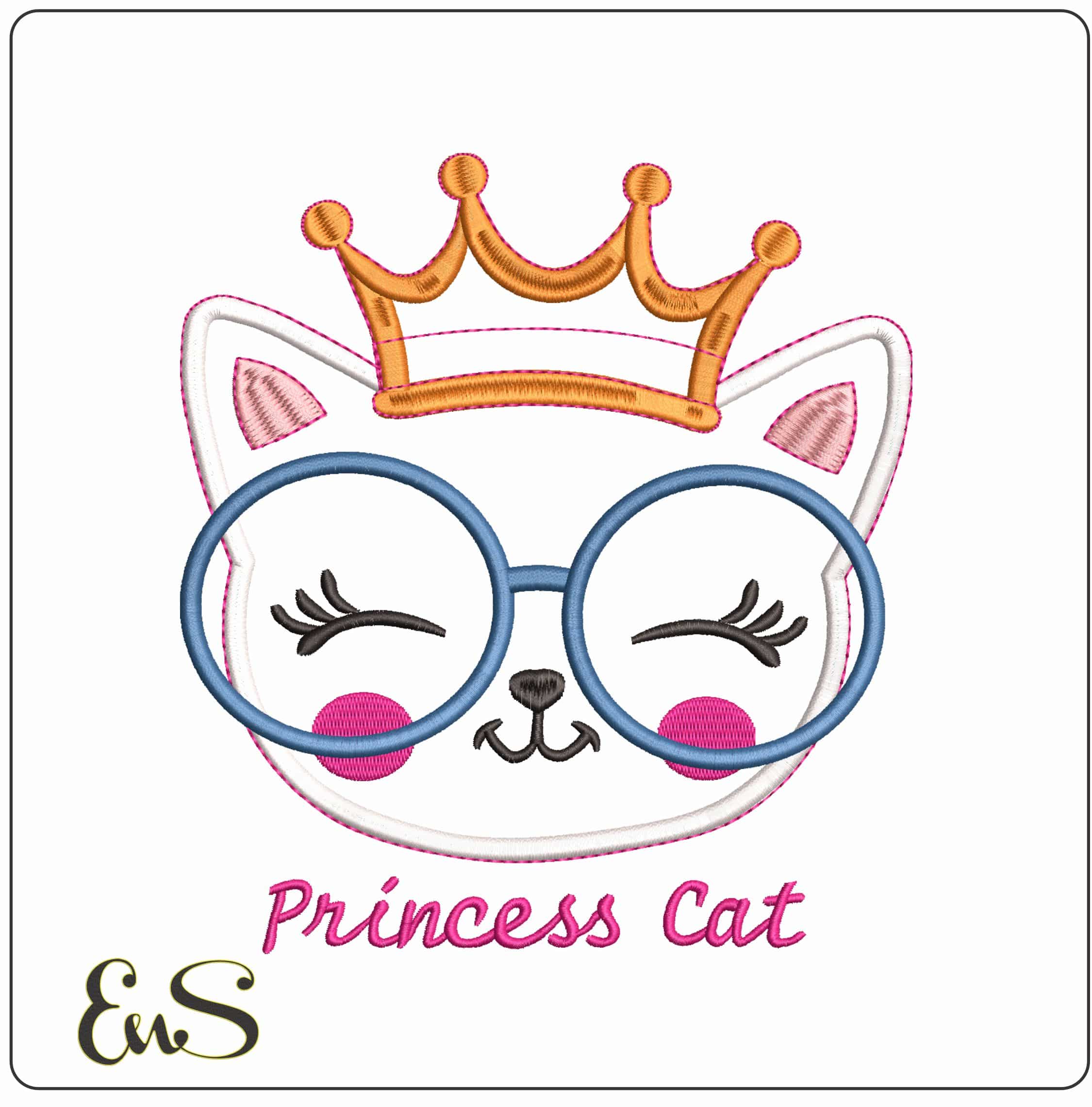 Princess Cat Applique- Elegant embroidery design file - instant download