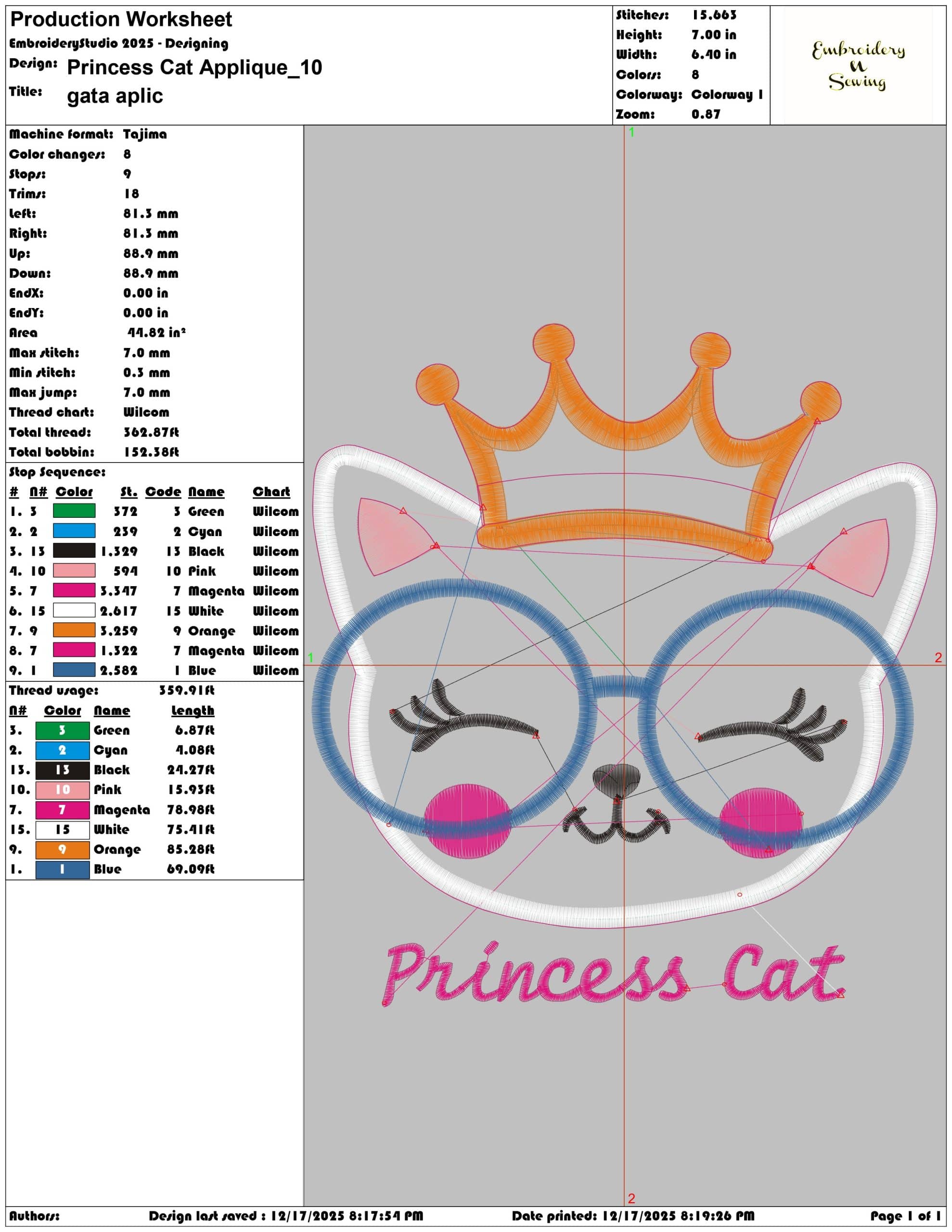 Princess Cat Applique- Elegant embroidery design file - instant download — view 3